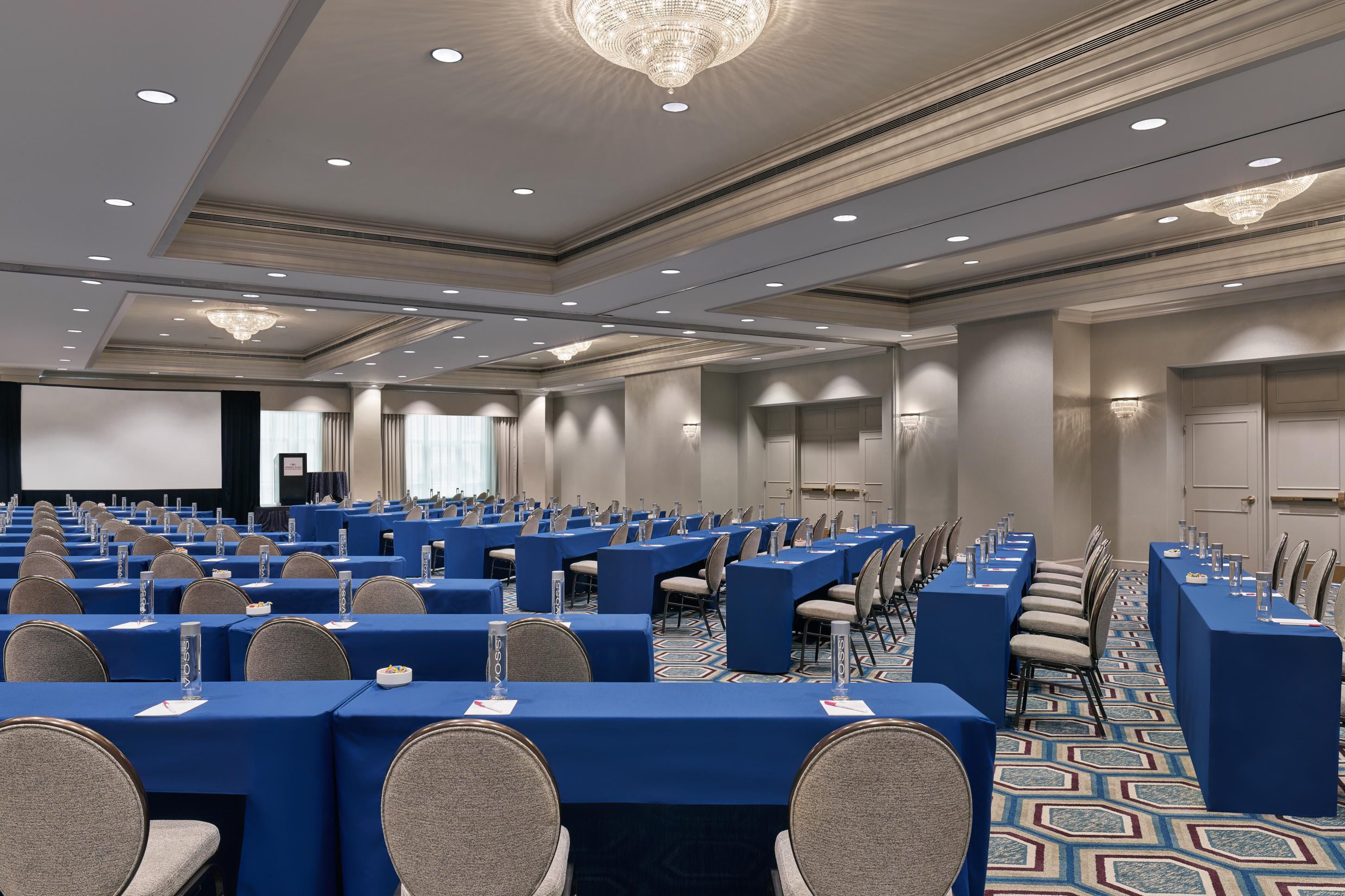 Astor Ballroom with long tables and can host up to 550 guests