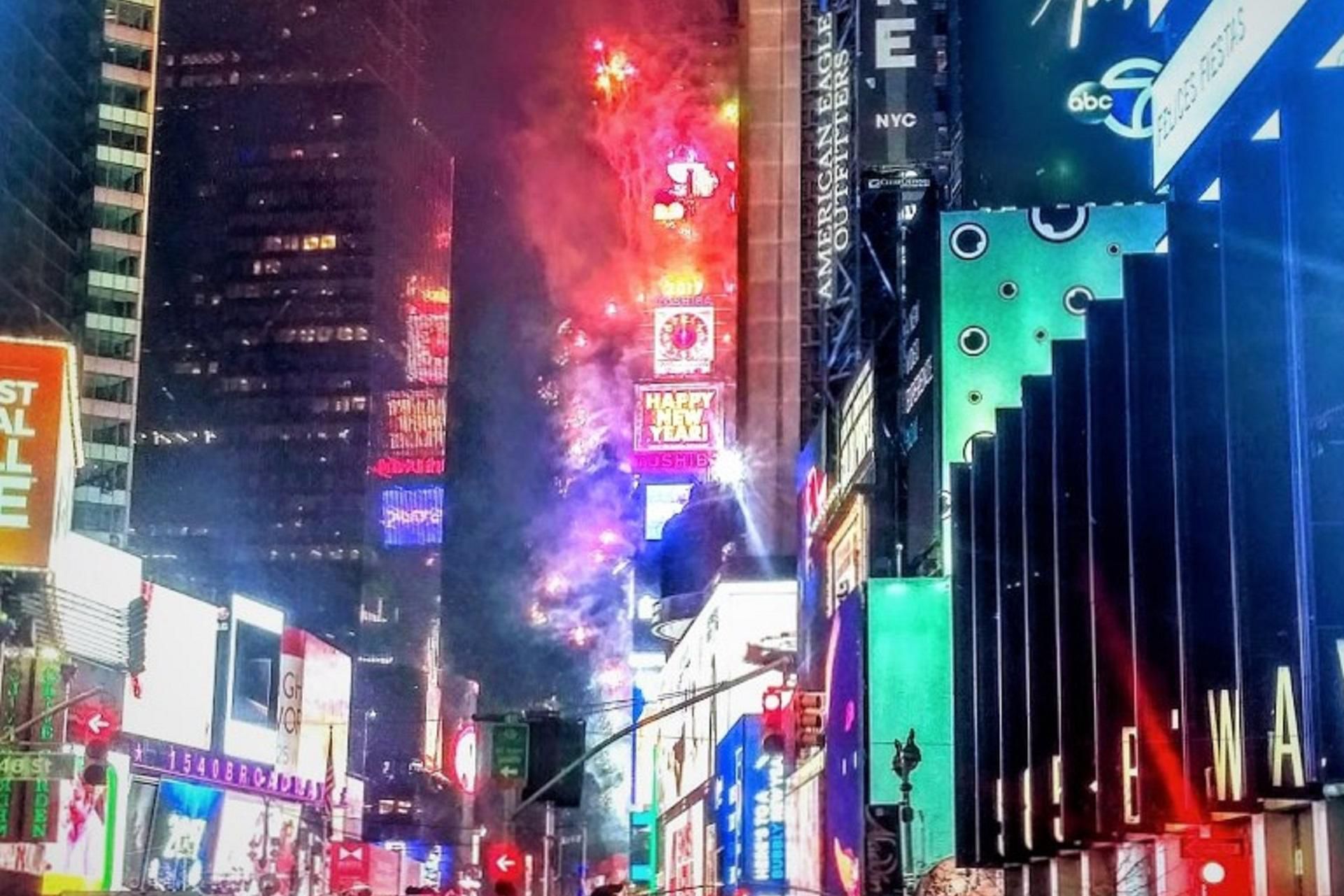 View of New Year&#39;s Eve Ball Drop from Broadway in front of hotel