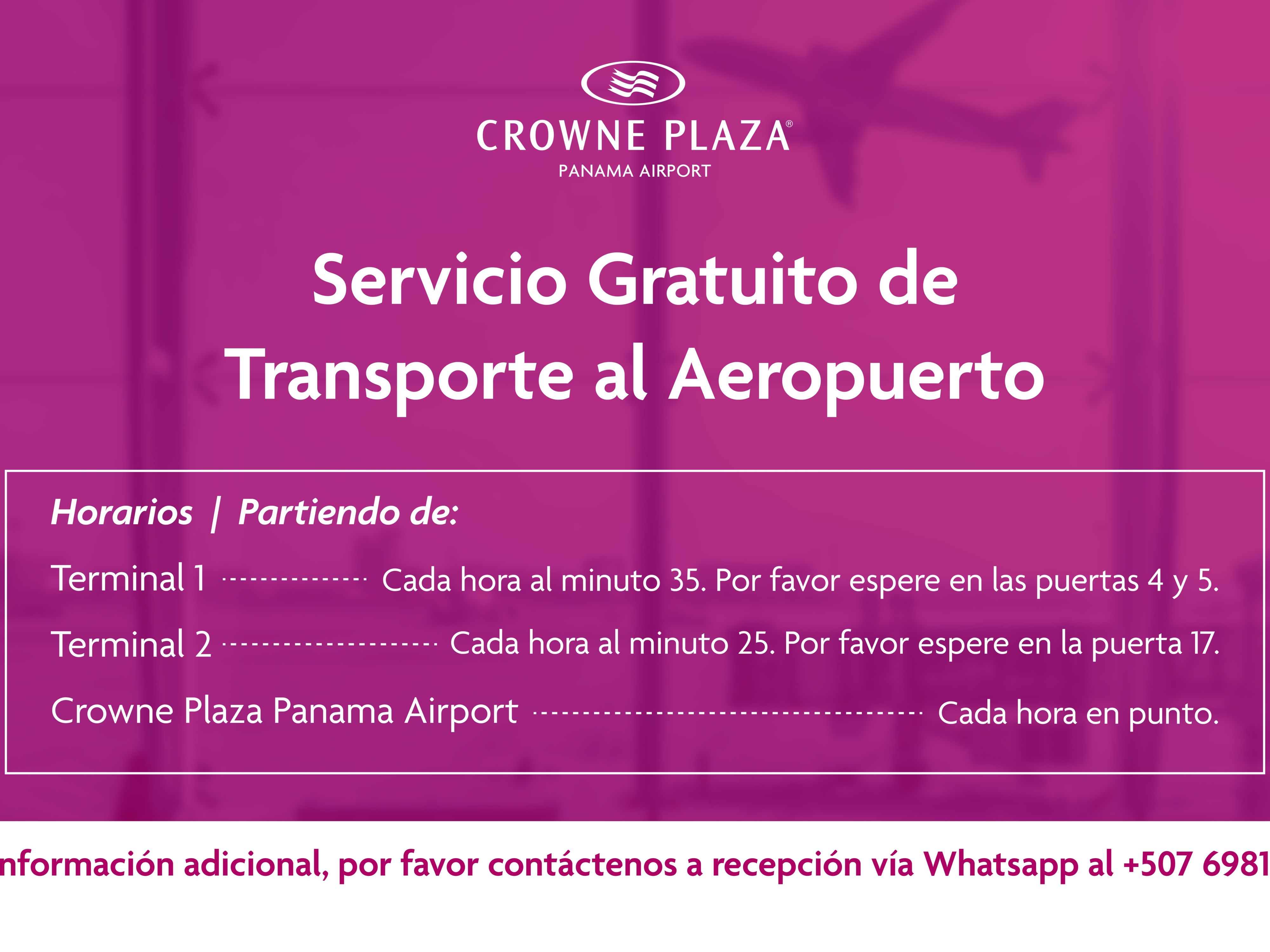 You don't need to make a reservation.   Just wait for the shuttle at these times. 
Departing from the hotel: every hour on time
Departing from Terminal 1: every hour at minute 35 at gates 4 and 5
Departing from Terminal 2: every hour at minute 25 at gate 17
For more information, you may contact us via WhatsApp at 507 6981 9956