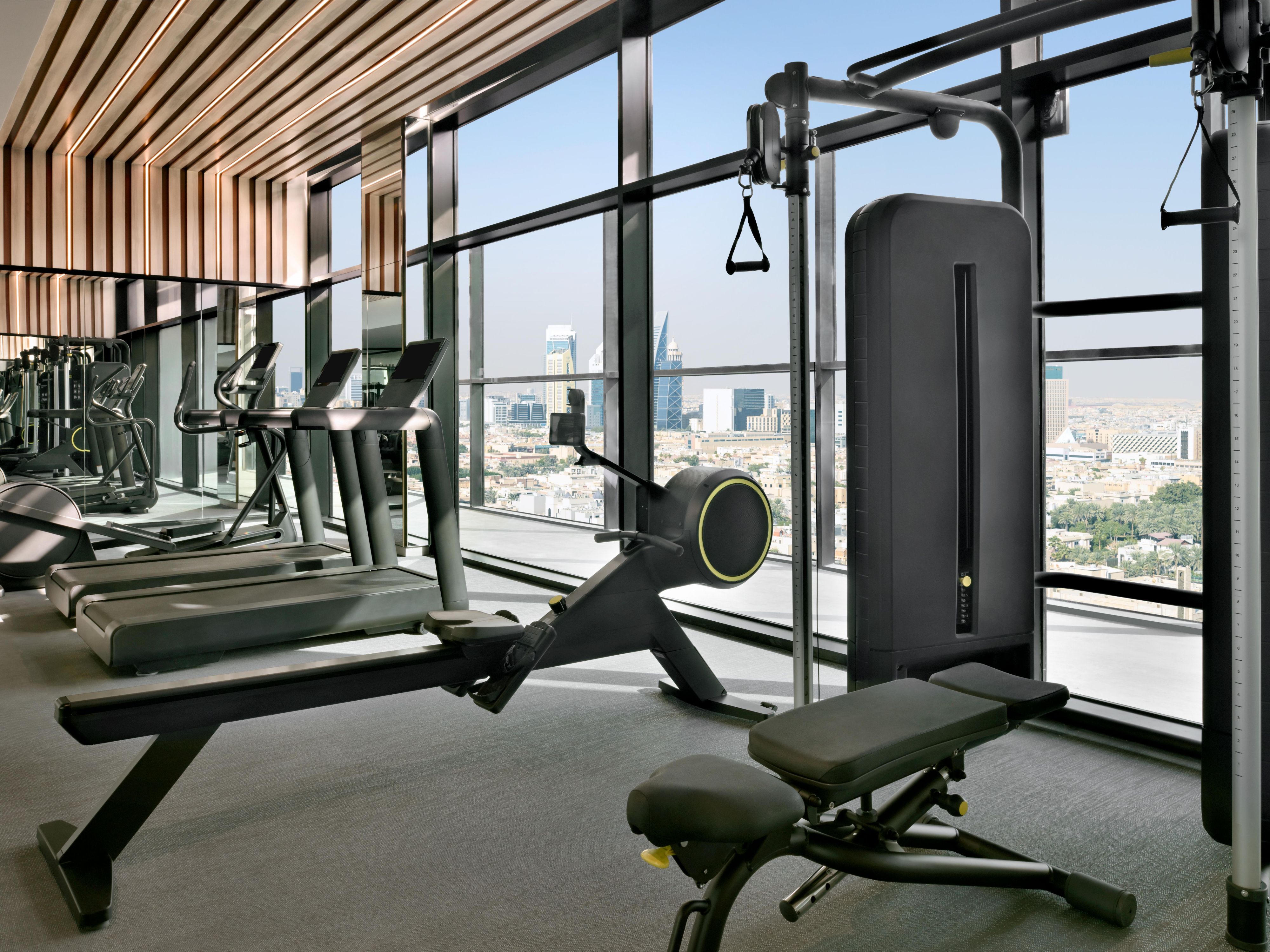 Unwind at our rooftop pool overlooking the city. Our two dedicated outdoor pools offer separate spaces for men and women, complemented by dual fitness centres featuring modern Technogym equipment. With calming areas designed for balance and renewal, wellness finds its rhythm throughout your stay.