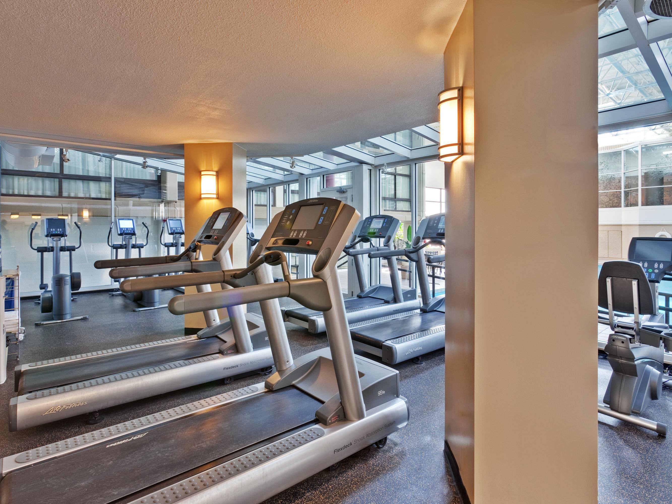 Open from 6:00 AM to 10:00 PM, our well-equipped fitness center is designed to help you keep up with your exercise routine even while you travel. Enjoy a cardio workout on our treadmills, stationary bikes, stair steppers, or elliptical machines. Amp up with our free weights. We have fitness that fits your style.
