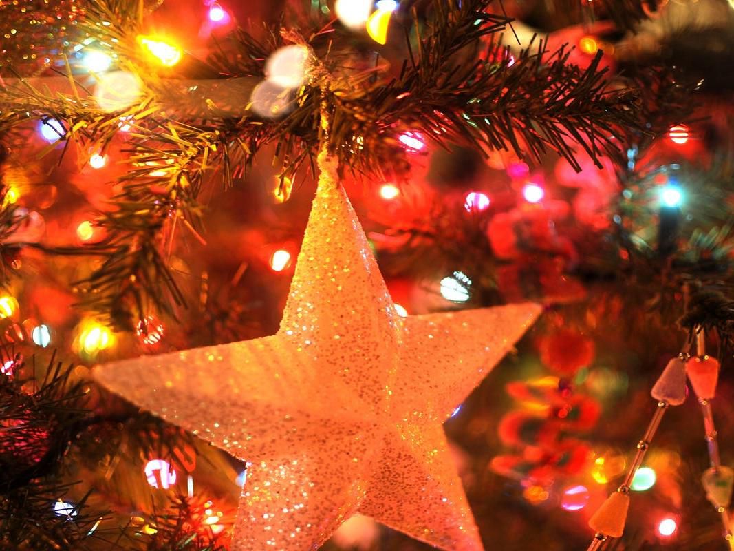 Christmas tree ornaments and star