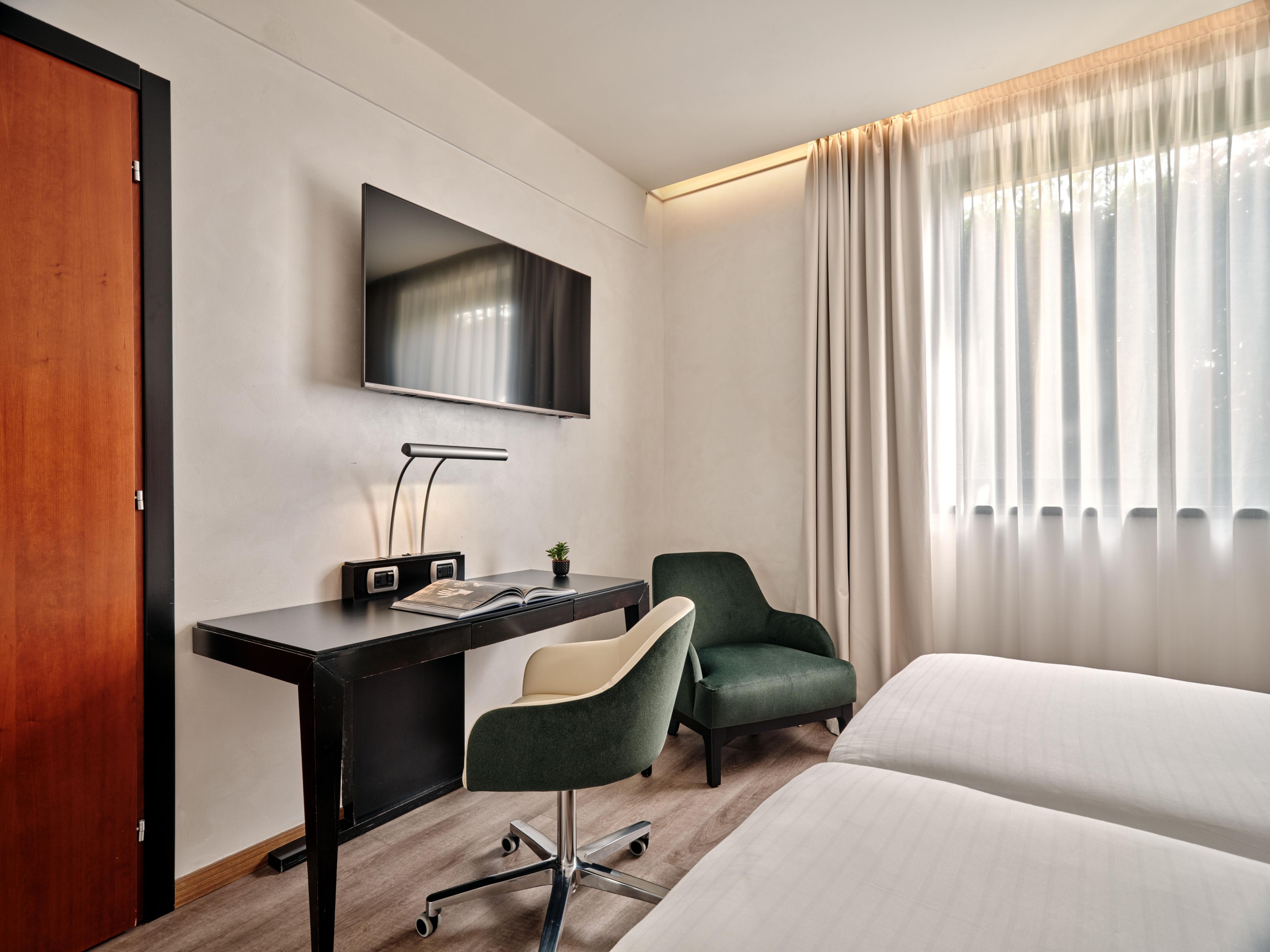 We are glad to welcome families in our hotel! We offer connecting rooms, composed by: one double bedroom and one twin bedroom, suitable for parties up to 4 people. Children up to 18 years old stay free. Triple rooms not available, no extra bed. Baby cot for children up to 2 years old, free of charge.
Contact us in advance to book connecting rooms.