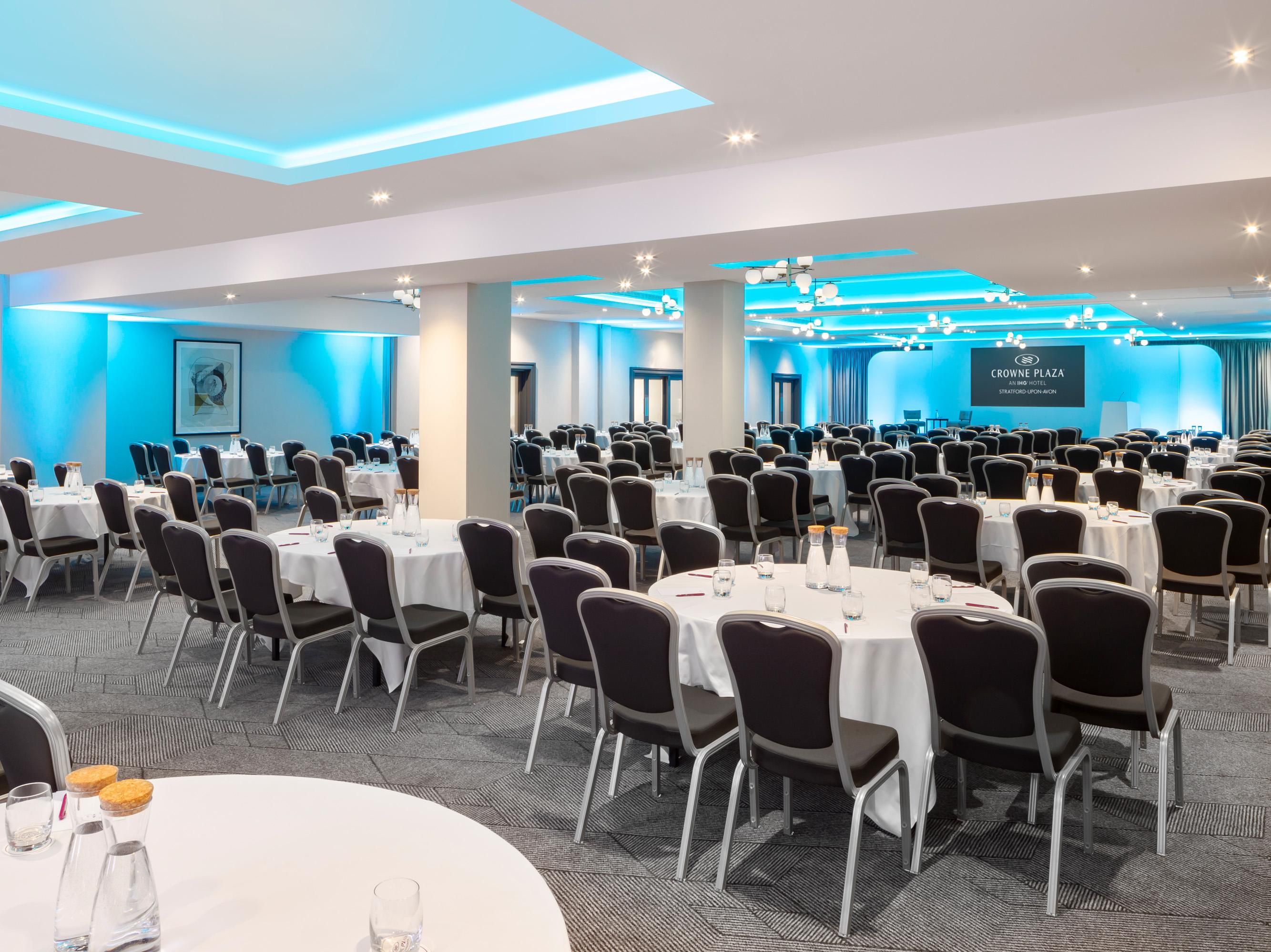 The Ballroom is an impressive room for any occasion. With capacity for 550 guests, enjoy a sumptuous meal in fantastic surroundings. The room is tailored to meet your event needs including space for AV and technical equipment as well as ceiling rigging points.
