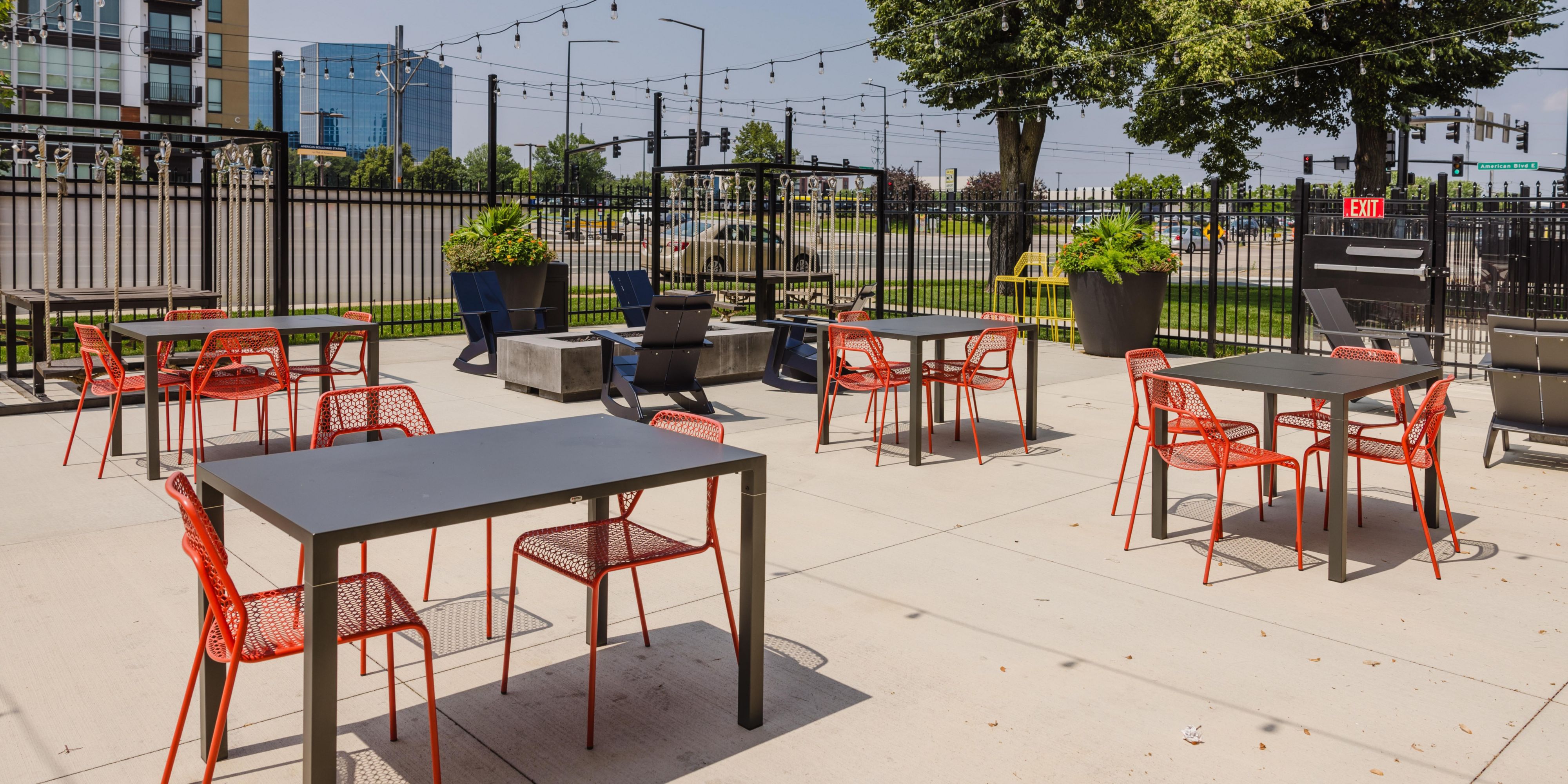Experience outdoor dining on our serene patio, complete with cozy seating, fire pits, and a grill area, ideal for gatherings and enjoying fresh air.  