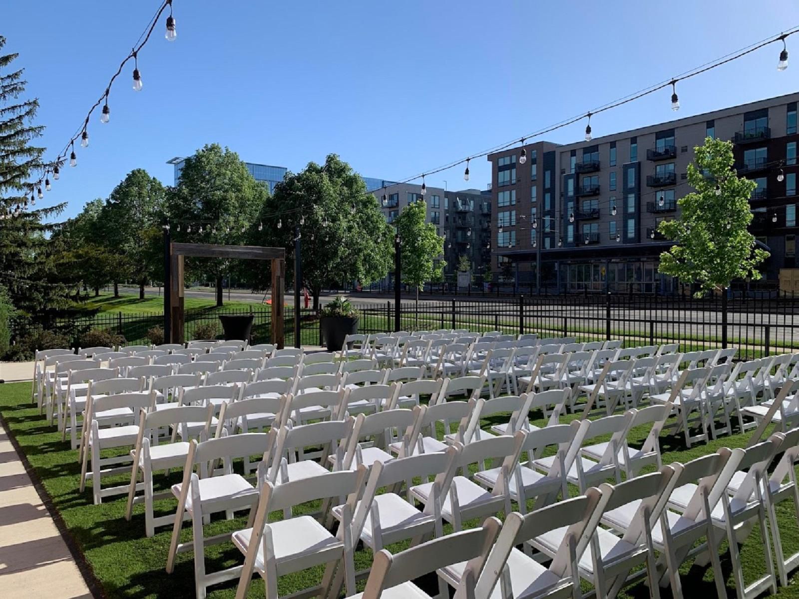 Courtyard with wedding ceremony set up