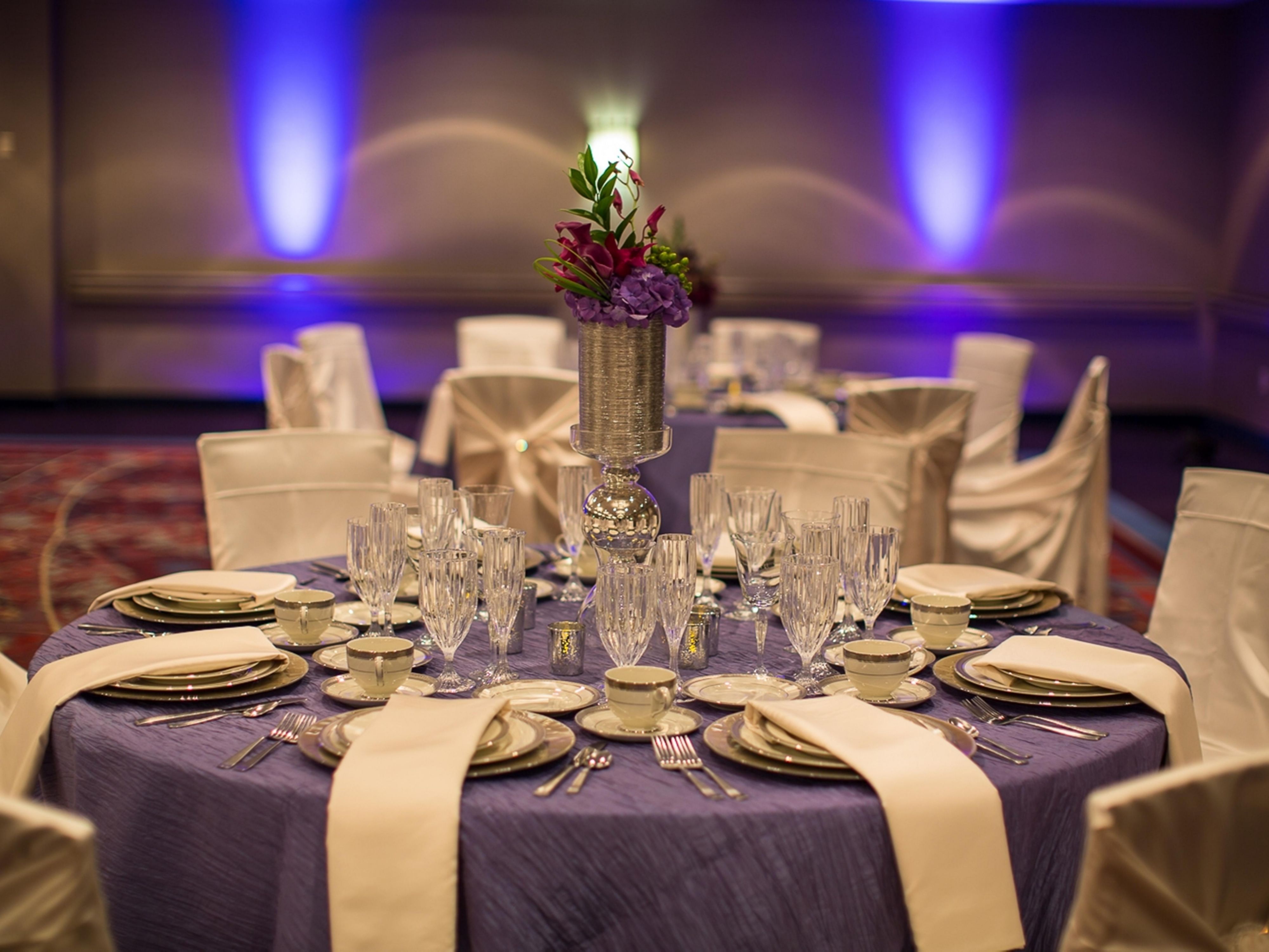Meeting room table set up for event
