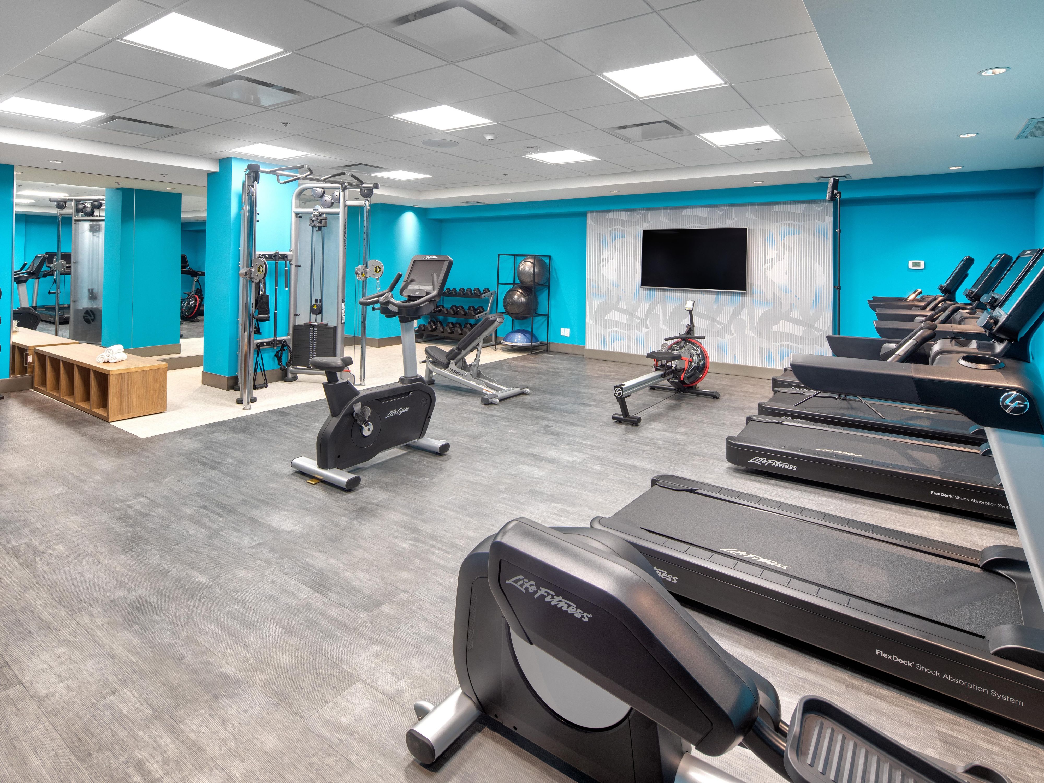 Our hotel's 24/7 Fitness Center lets you keep up with your workout routine while you're on the road. Our gym features all the equipment you need for productive, full-body workouts, including ellipticals, treadmills, stair climbers, and weight machines. Plus, there's a heated indoor pool where you can swim a few laps or just take a refreshing dip. 
