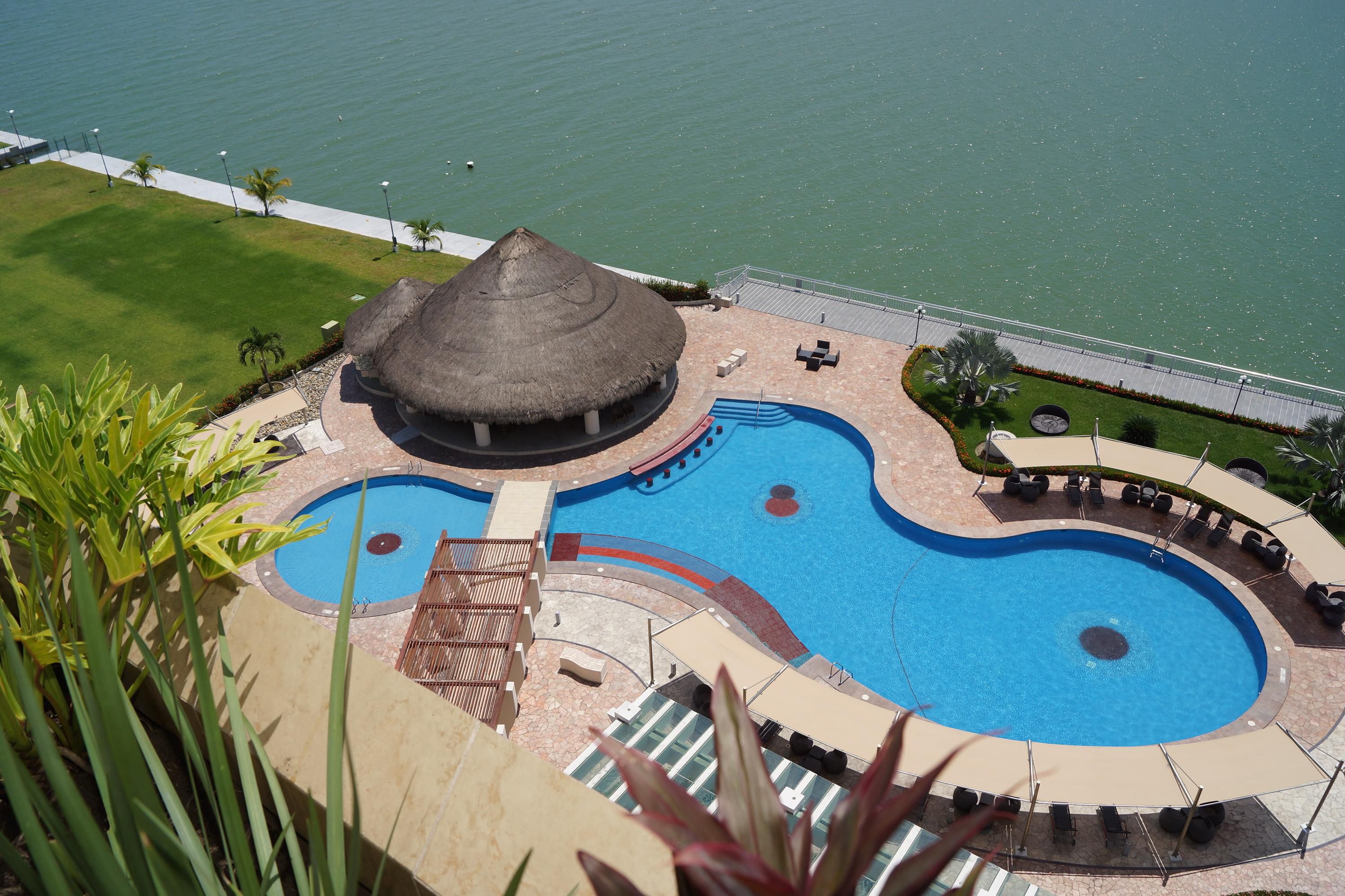 Pool and palapa area from the top