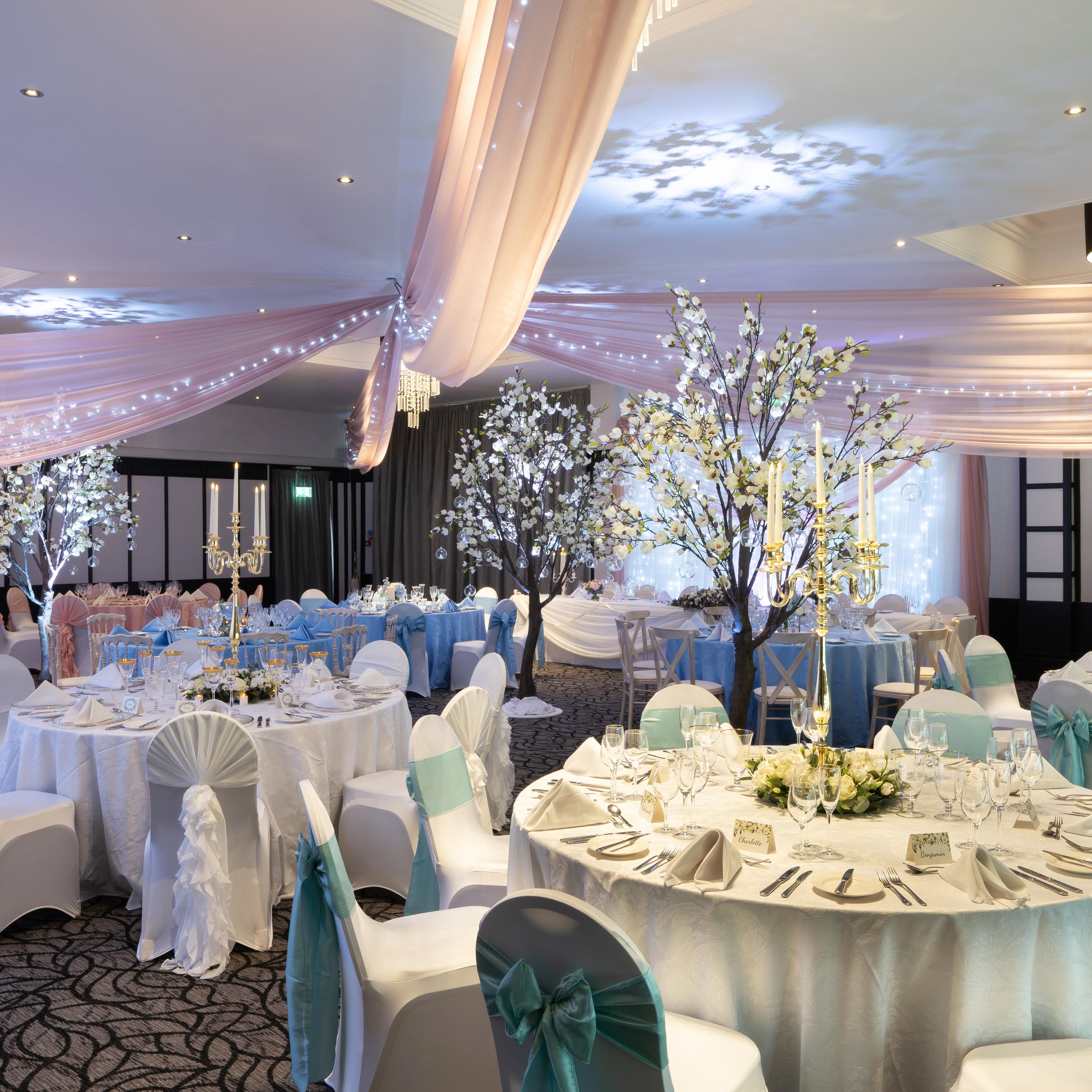 The Grand Ballroom decorated for a wedding.