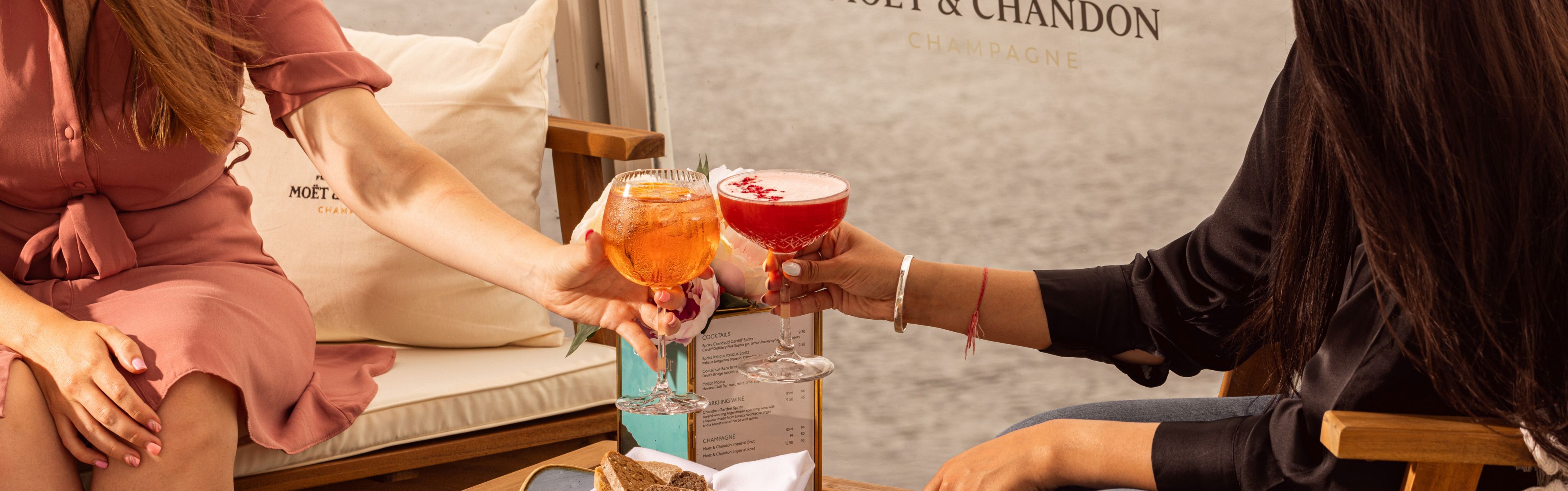 Guests toasting with fancy cocktails