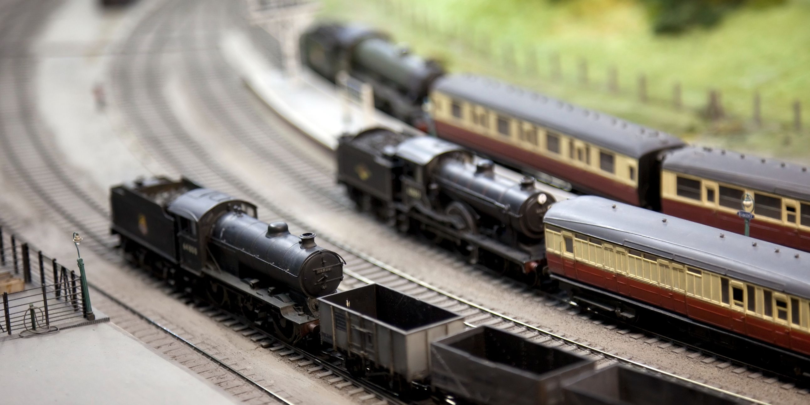 Model trains on tracks