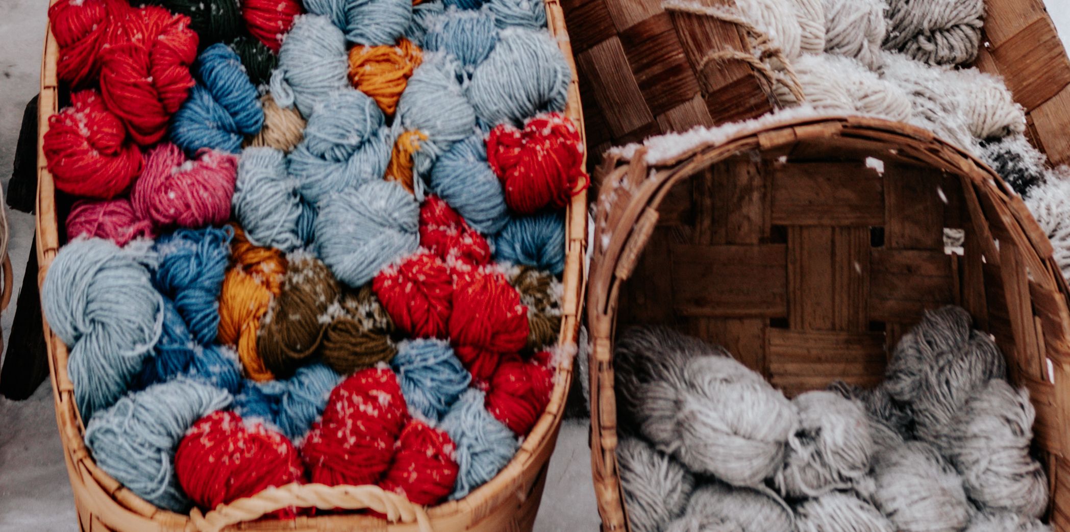 Wool baskets and yarn