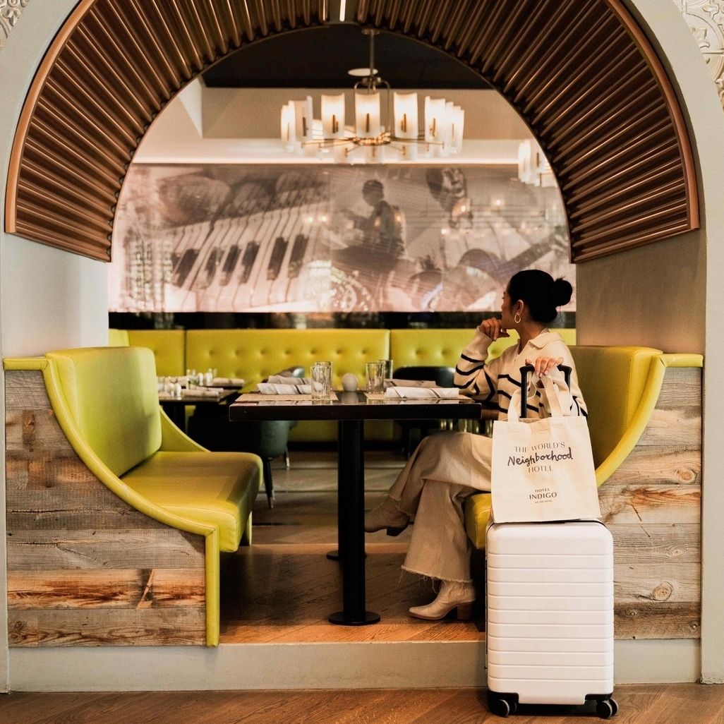Dining booth at on-site restaurant