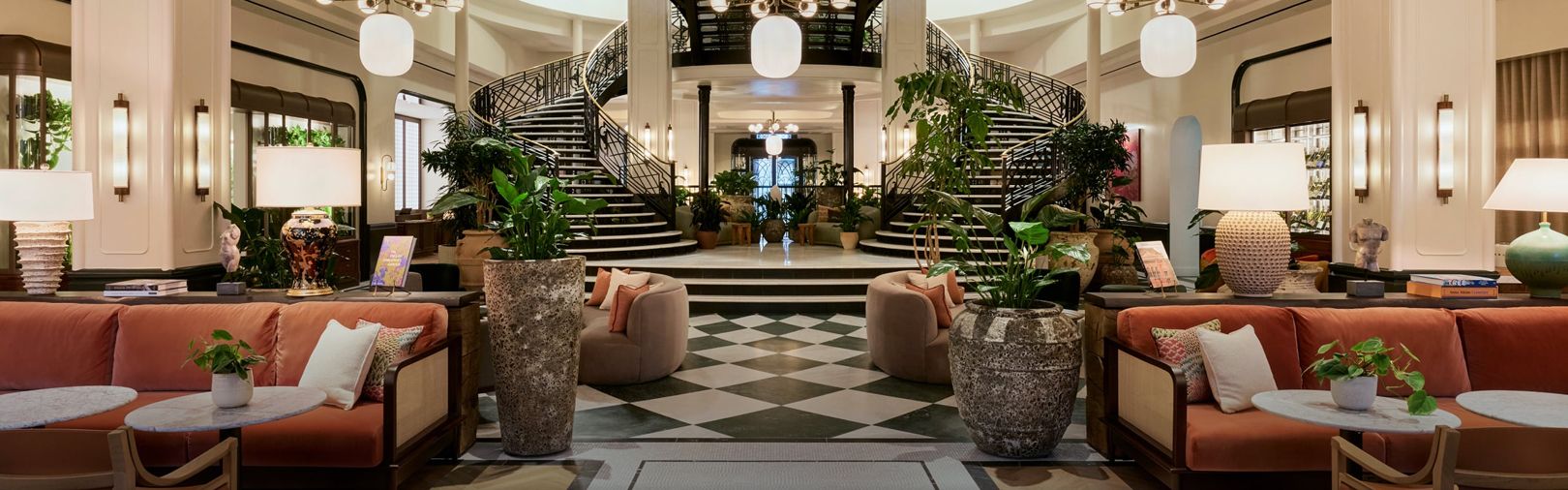 Six Senses London hotel lobby with grand staircase