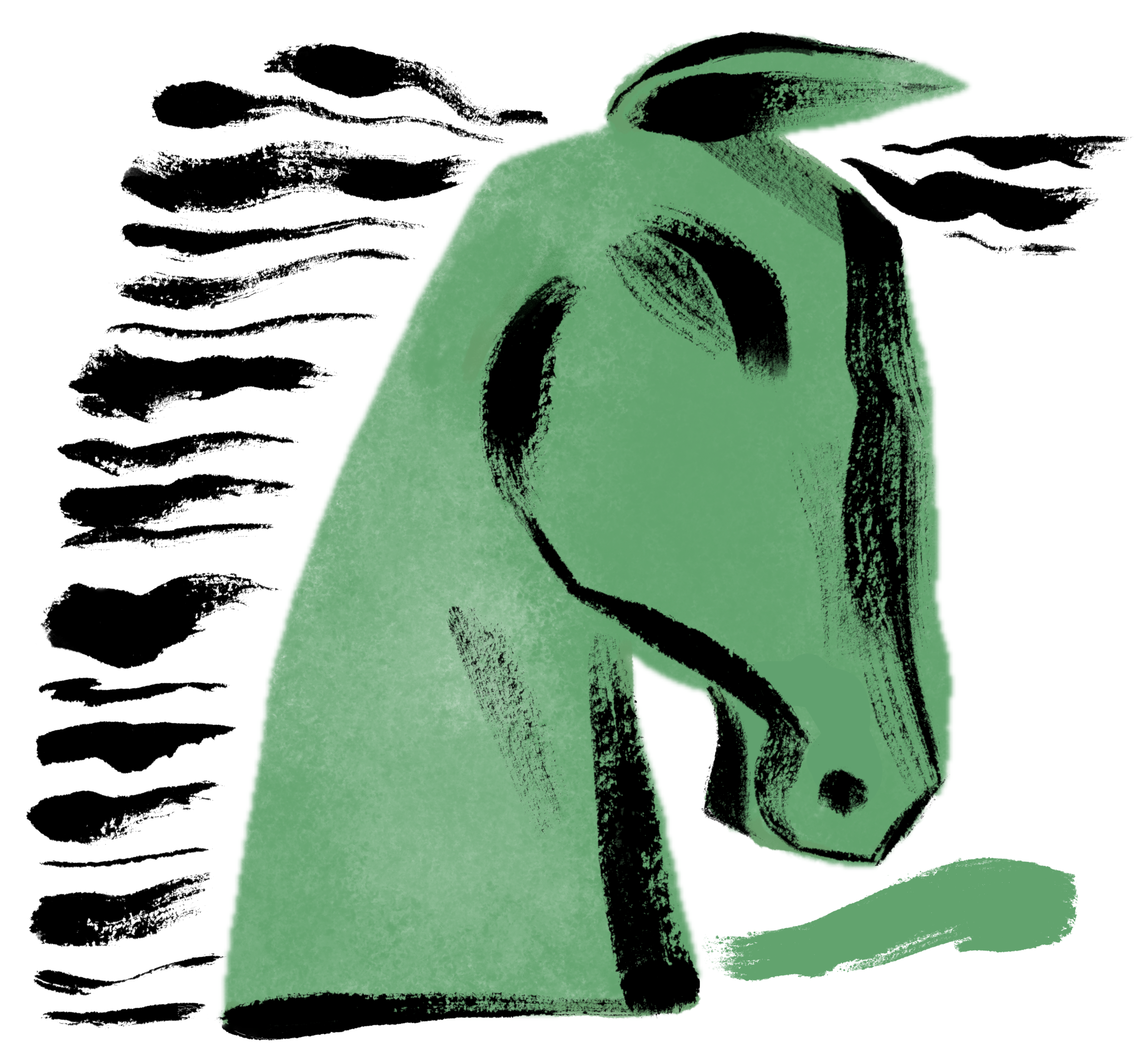 Hotel Indigo sketch of green horse.
