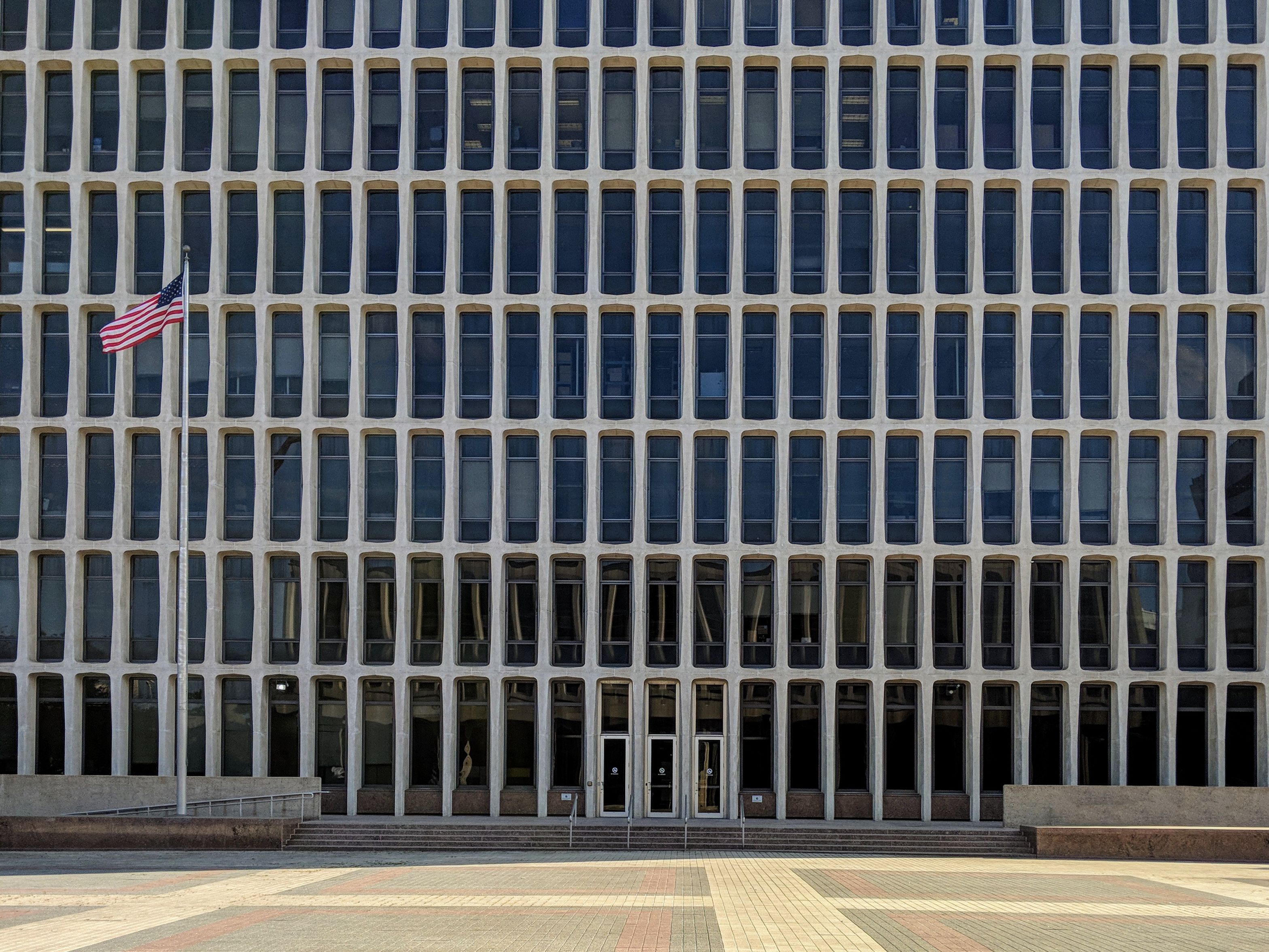building with american flag