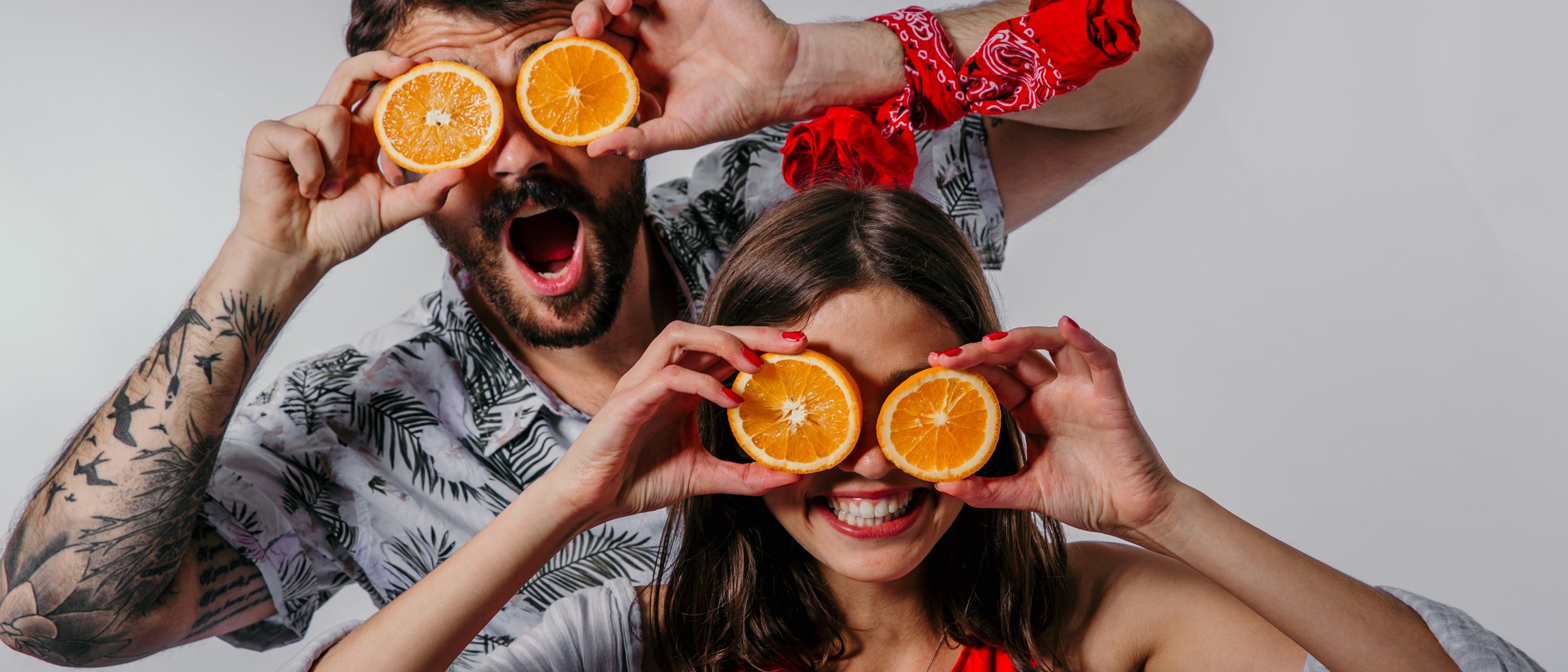 A photo of fun and cheerful young people having big smiles