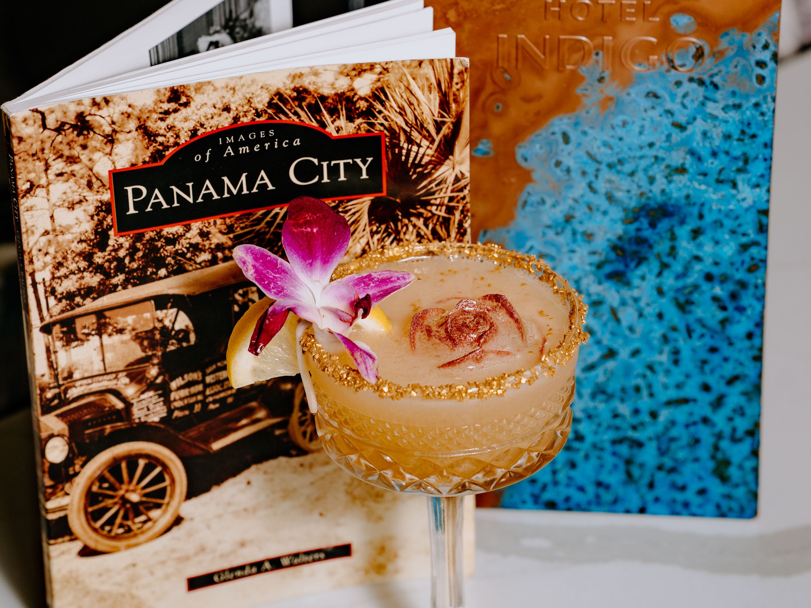 Cocktail styled with books.