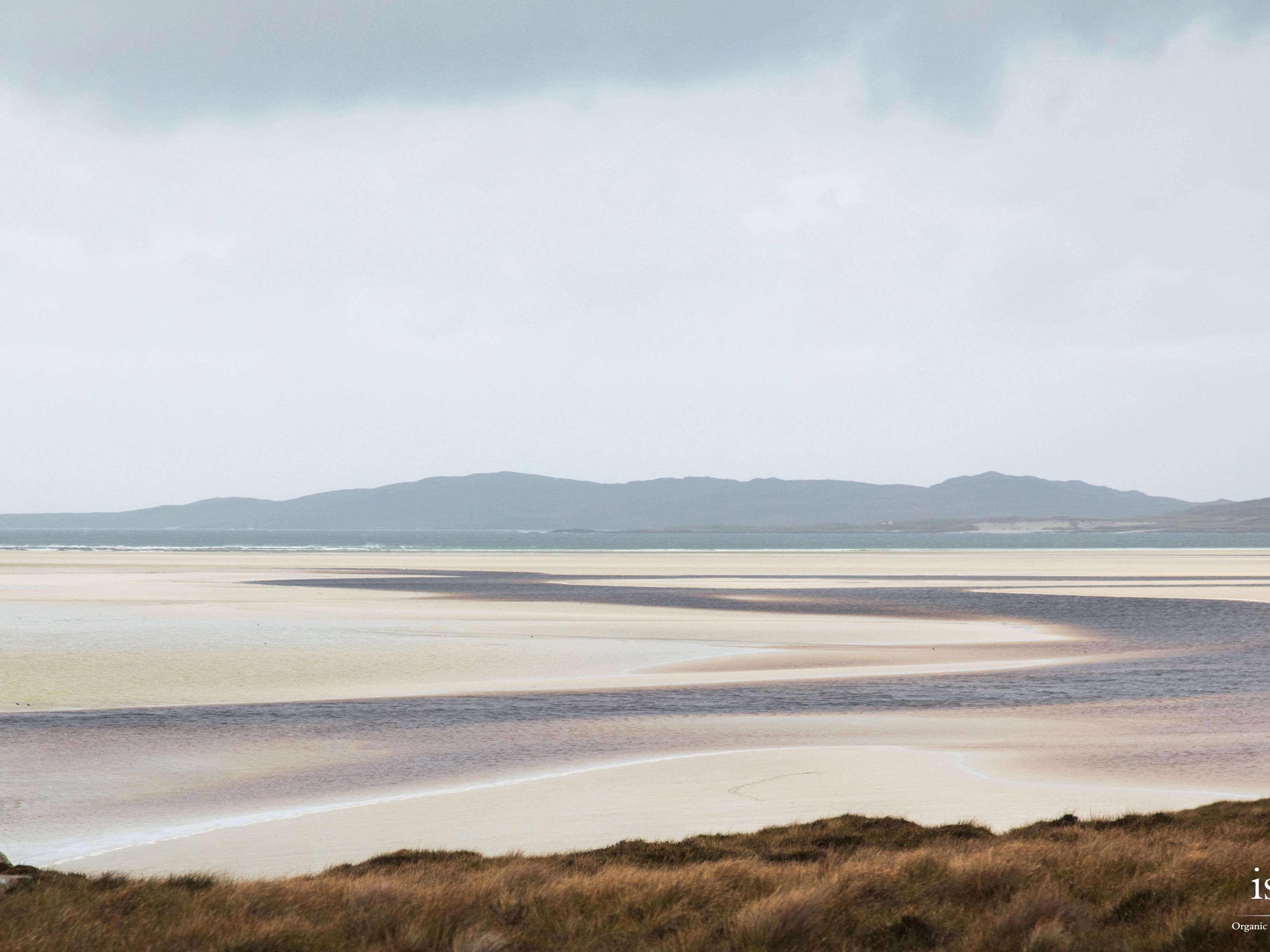Sandy landscape with mountains in the background