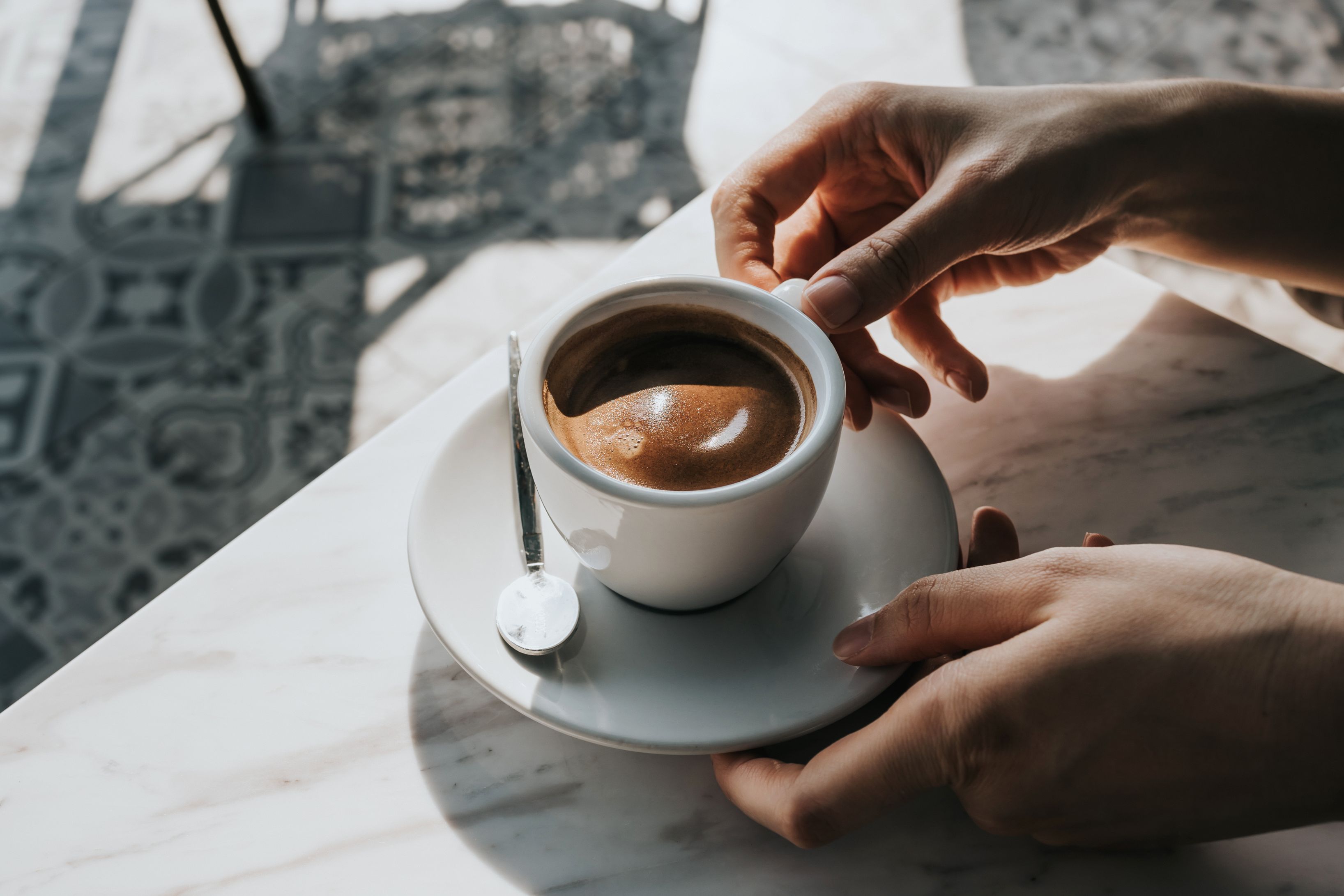 Shot of espresso at a cafe.