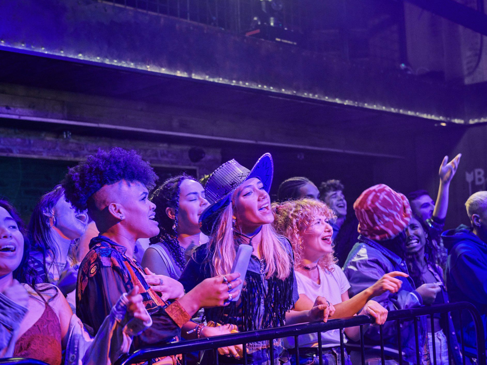 Fans singing along to a concert