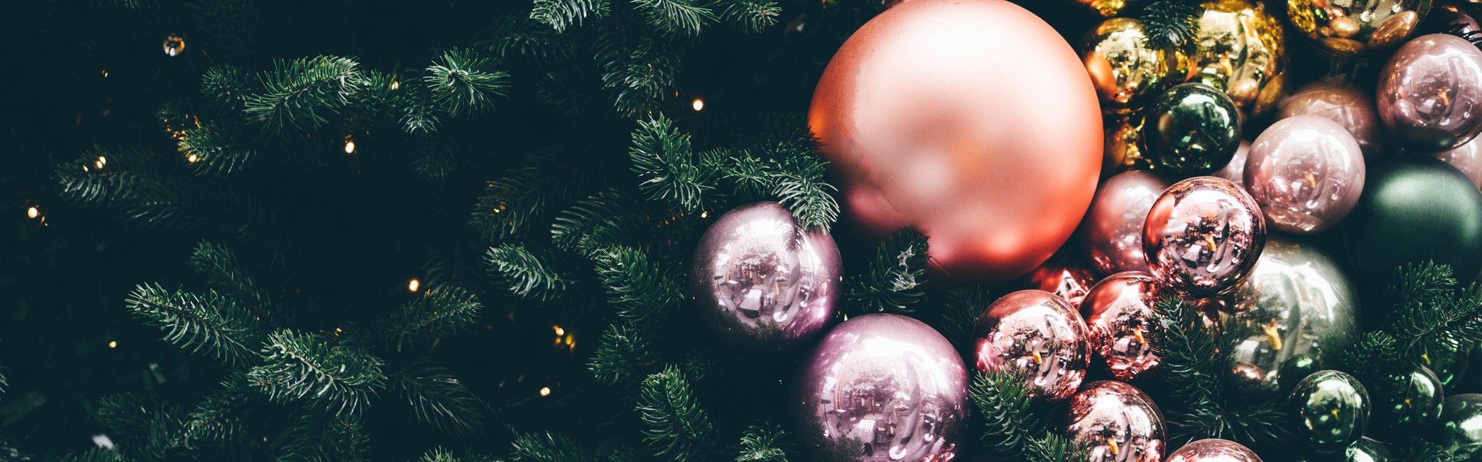 Fancy ornaments on a Christmas tree