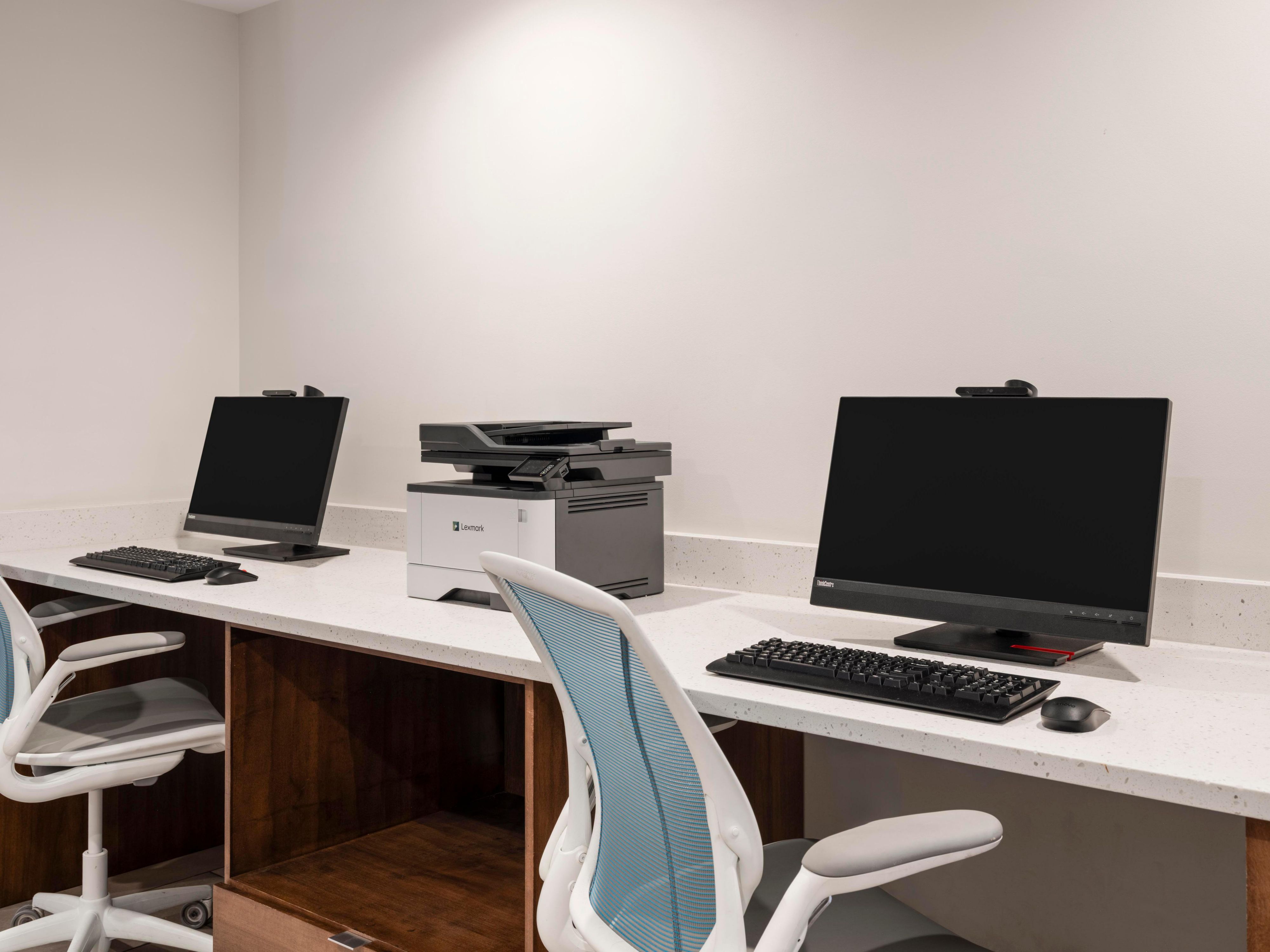 Business center with desktop computers