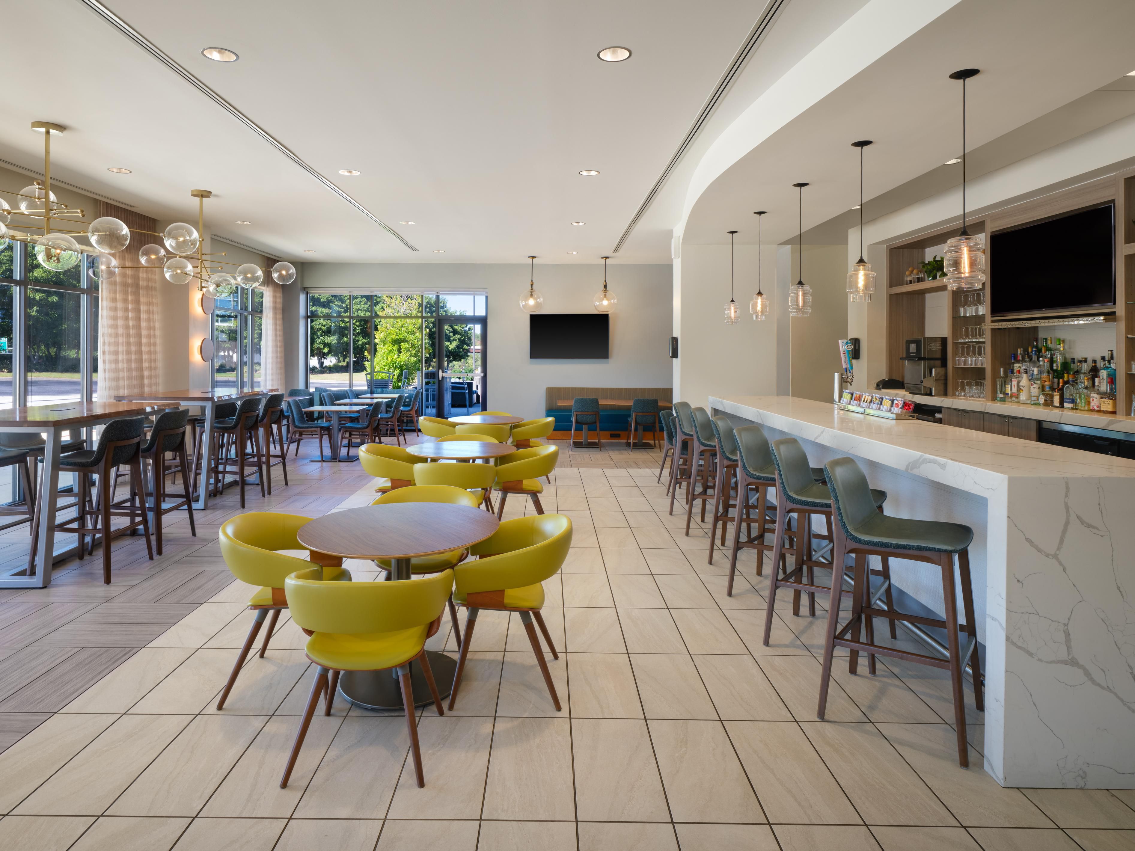 Restaurant bar and seating area.