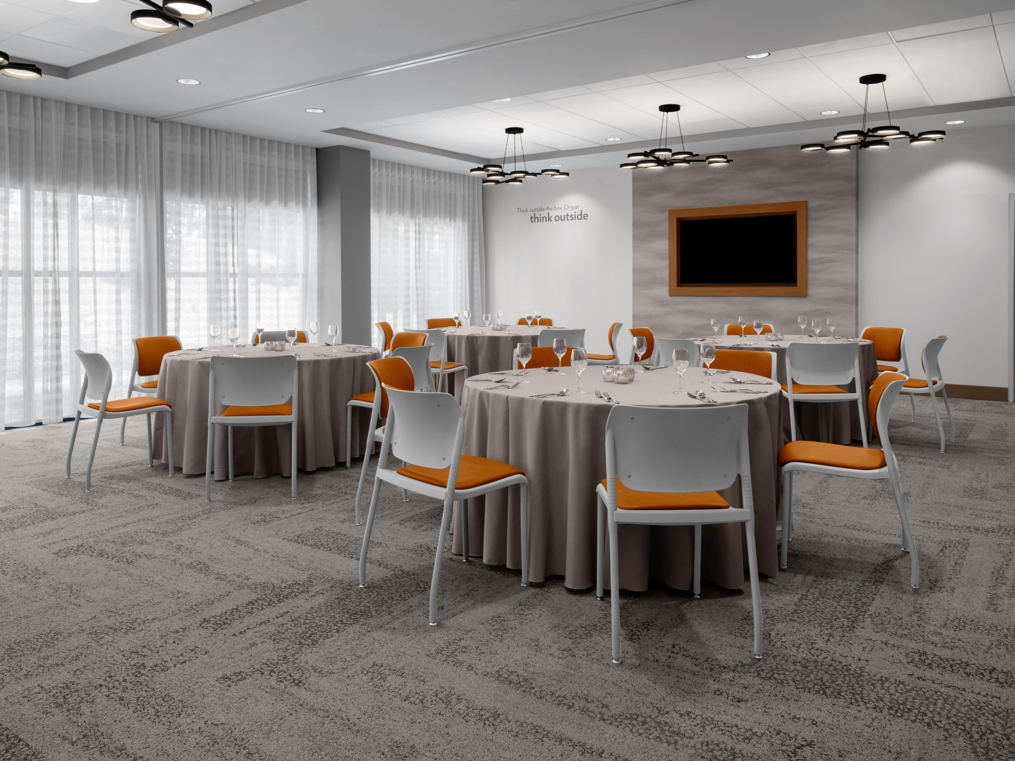 Meeting room table setup for social event
