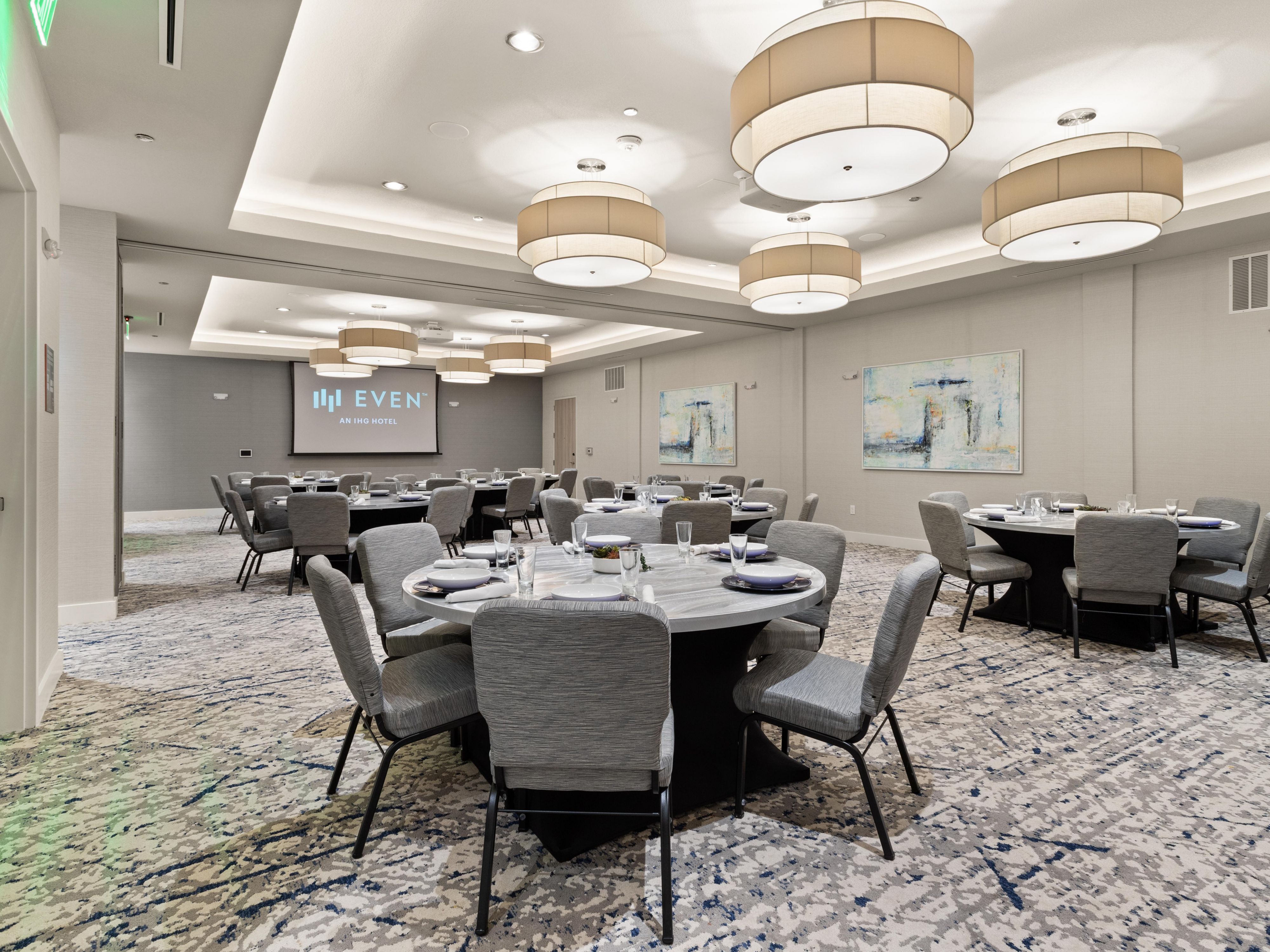 Event space set up with tables.