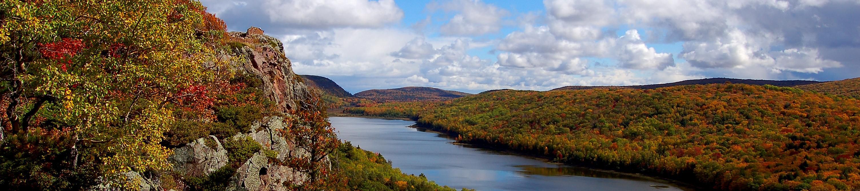 Forest and lake scenery in the fall