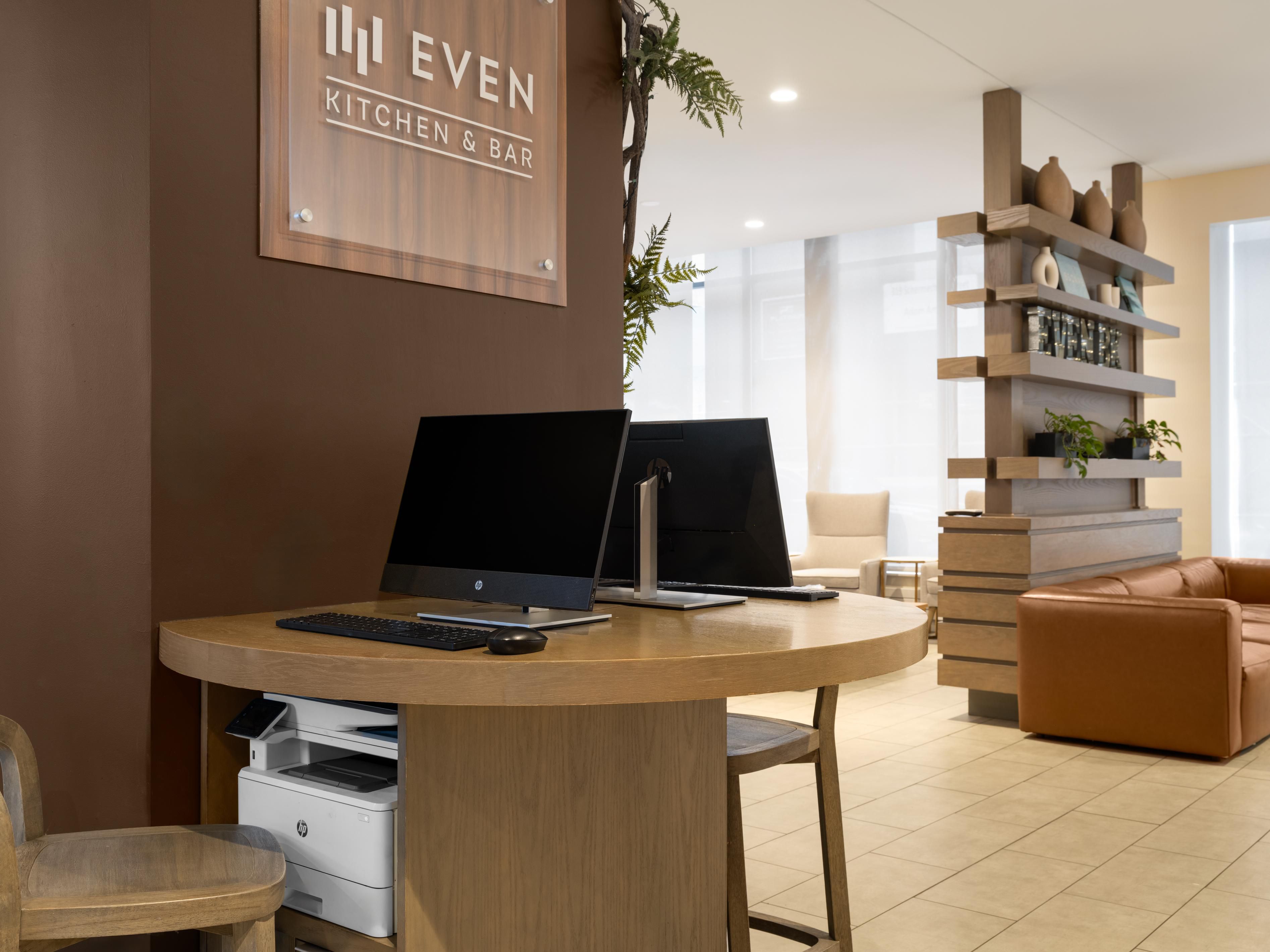 Business center with desktop computers