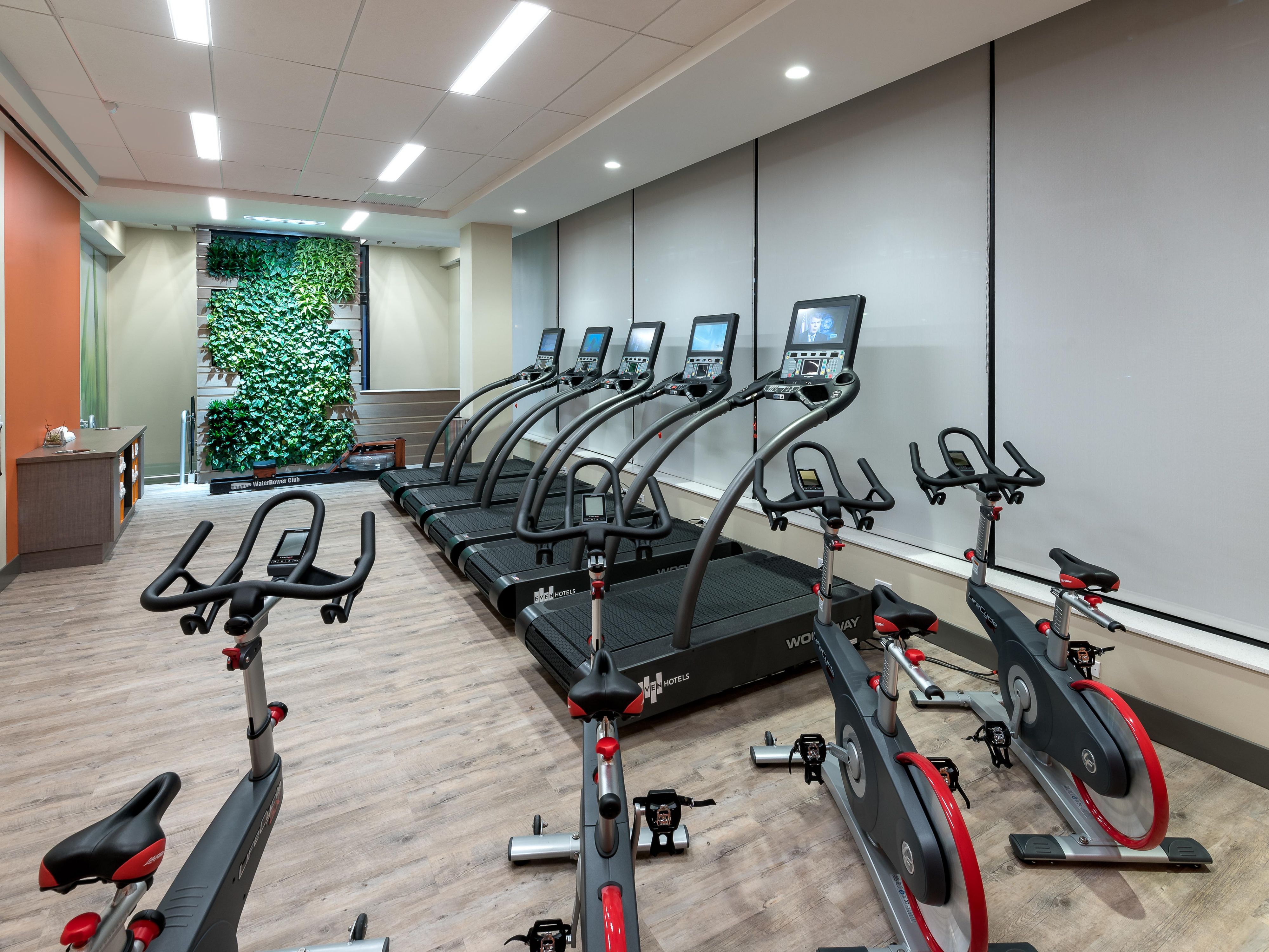 Work up a sweat in the Cardio Zone of our modern hotel gym.