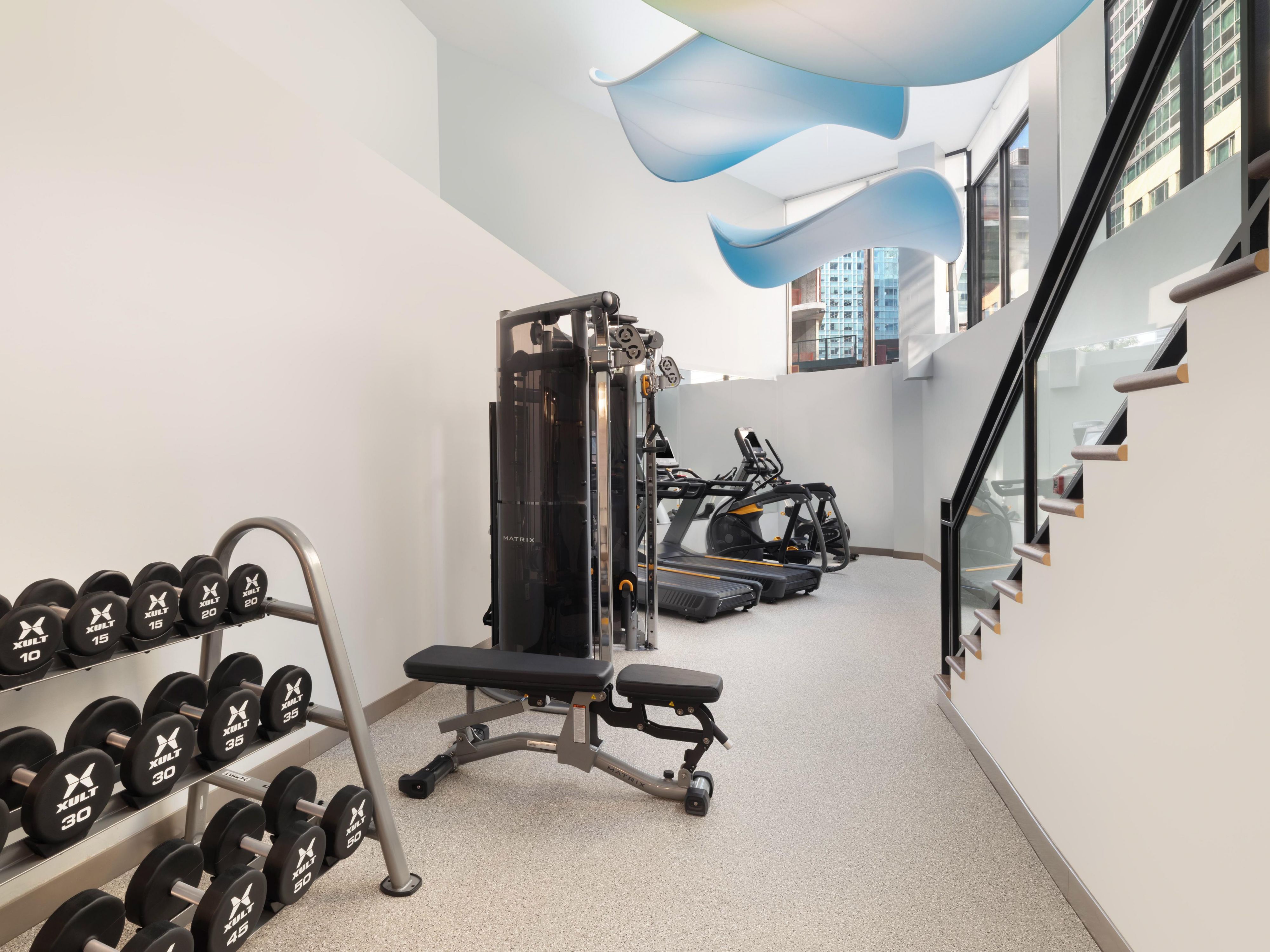 Experience our spacious Athletic Studio with over 1,000 sq. ft. featuring cardio equipment, strength gear, dumbbells, yoga accessories, foam rollers, and more. Plus, our in-room fitness zones include a functional trainer, stability ball, Xertubes, fitness bands, and on-demand classes, making it easy to move, recover, and feel your best anytime.