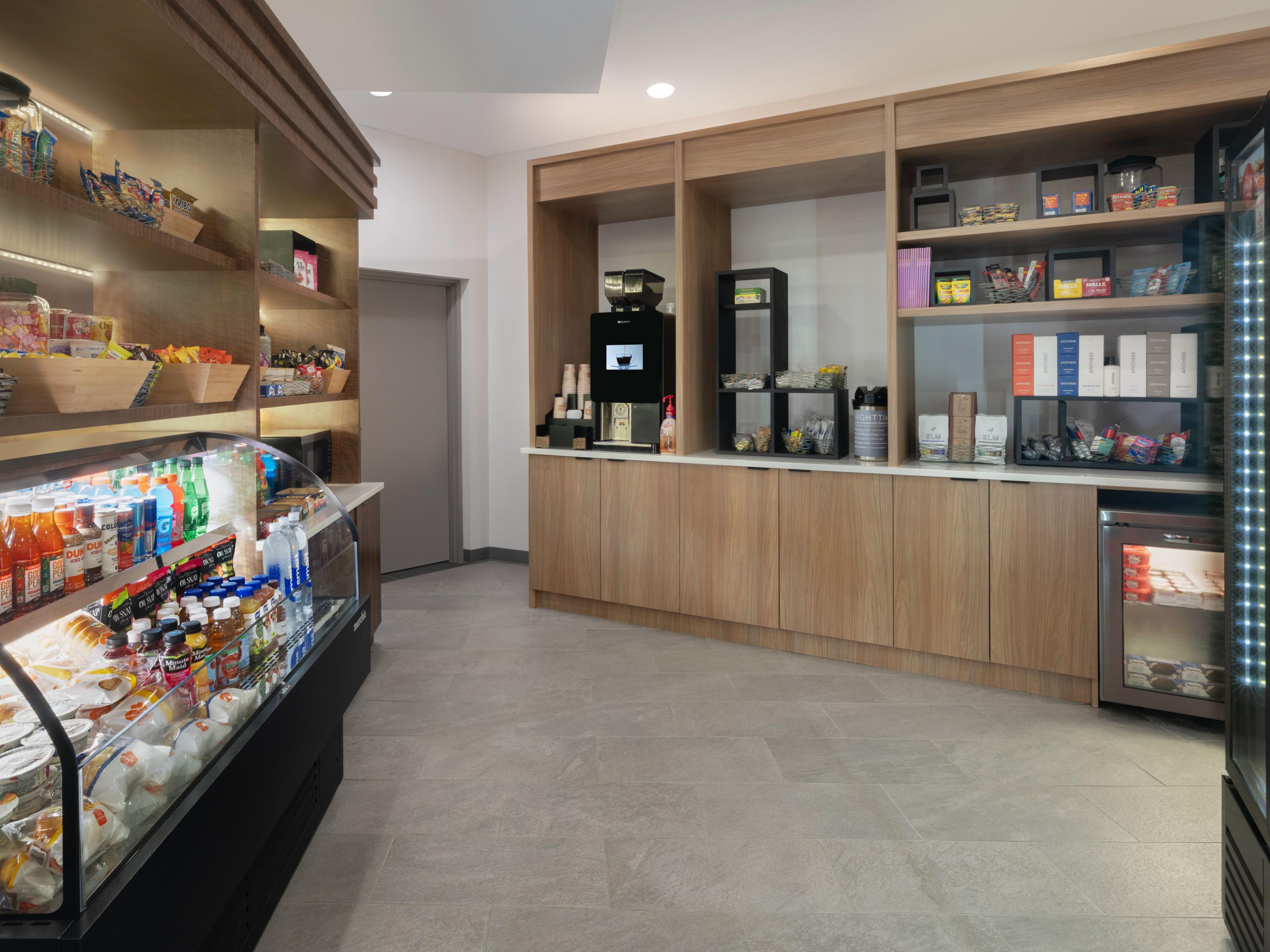 Hotel lobby with plenty of snacks