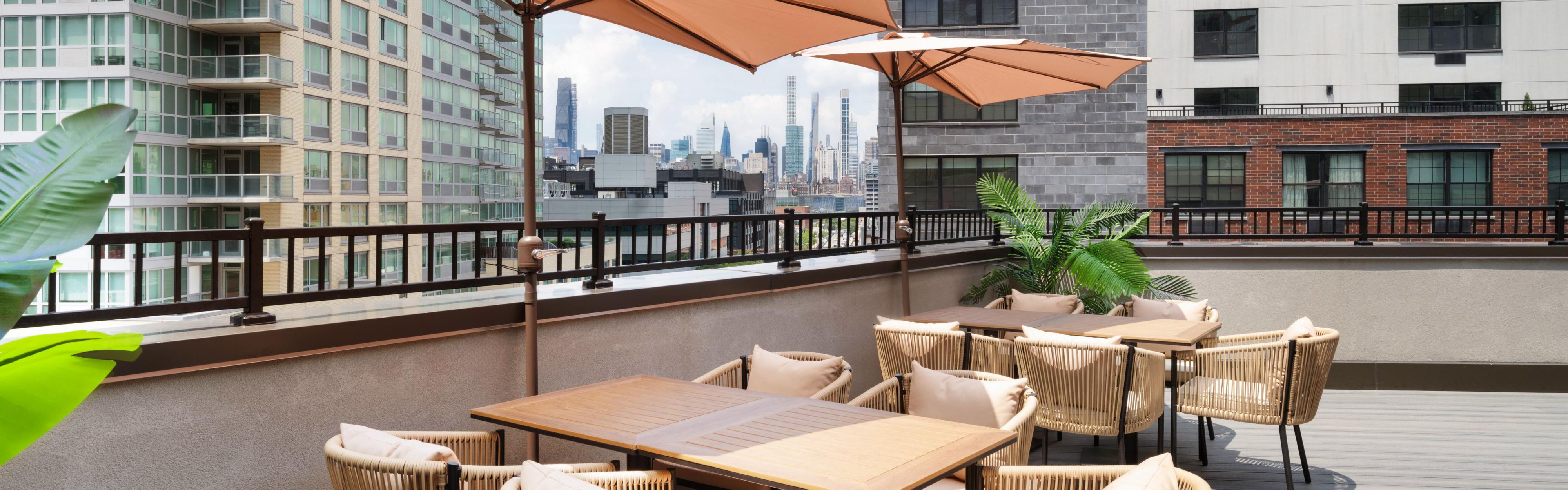 Rooftop patio with sights of the city