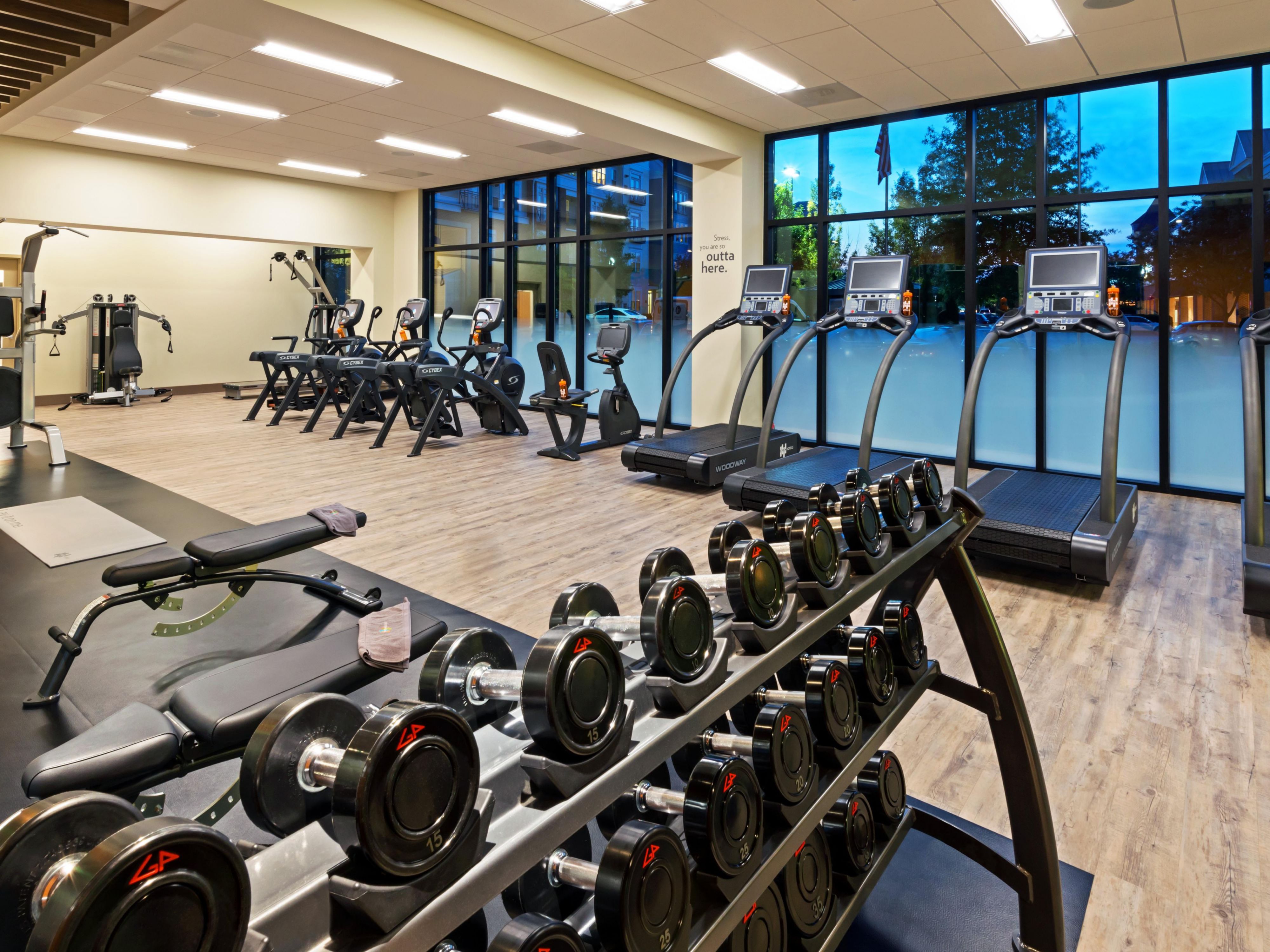 Perfect for the wellness-minded traveler, our hotel's athletic studio is the ideal location to get in full-body workouts and stick to your fitness plans. Stay active with state-of-the-art fitness equipment, Woodway treadmills, a water rower, and more. Our gym is open 24/7 so you will be able to work out when it best suits your schedule. ​