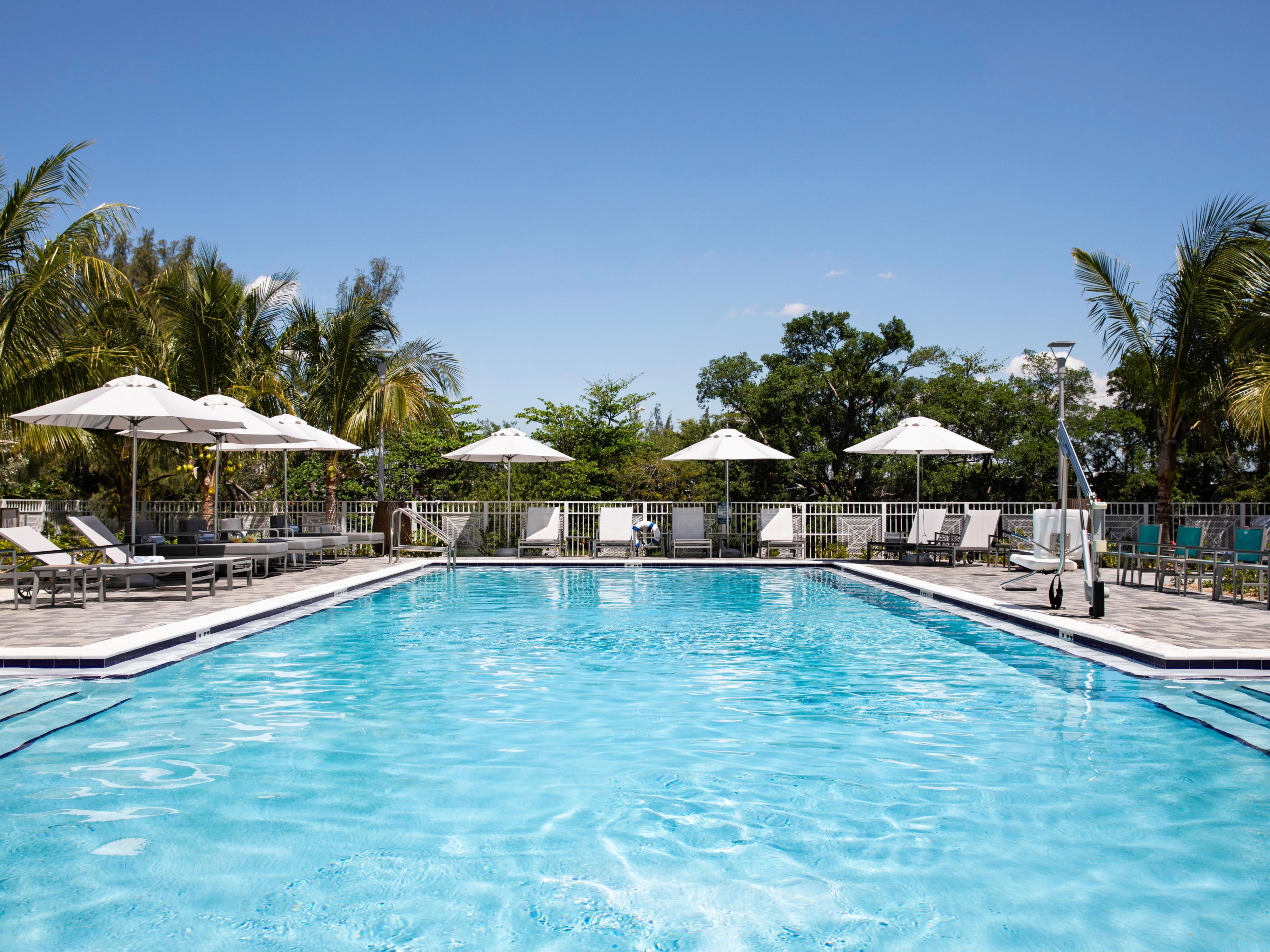 Enjoy a refreshing dip in our Miami airport hotel pool or relax poolside in a comfortable lounge. Whether you've spent the day exploring Miami's attractions or attending lengthy business meetings, our peaceful pool oasis provides the perfect setting to unwind and recharge. With Miami’s beautiful weather, our outdoor pool is open all year round.