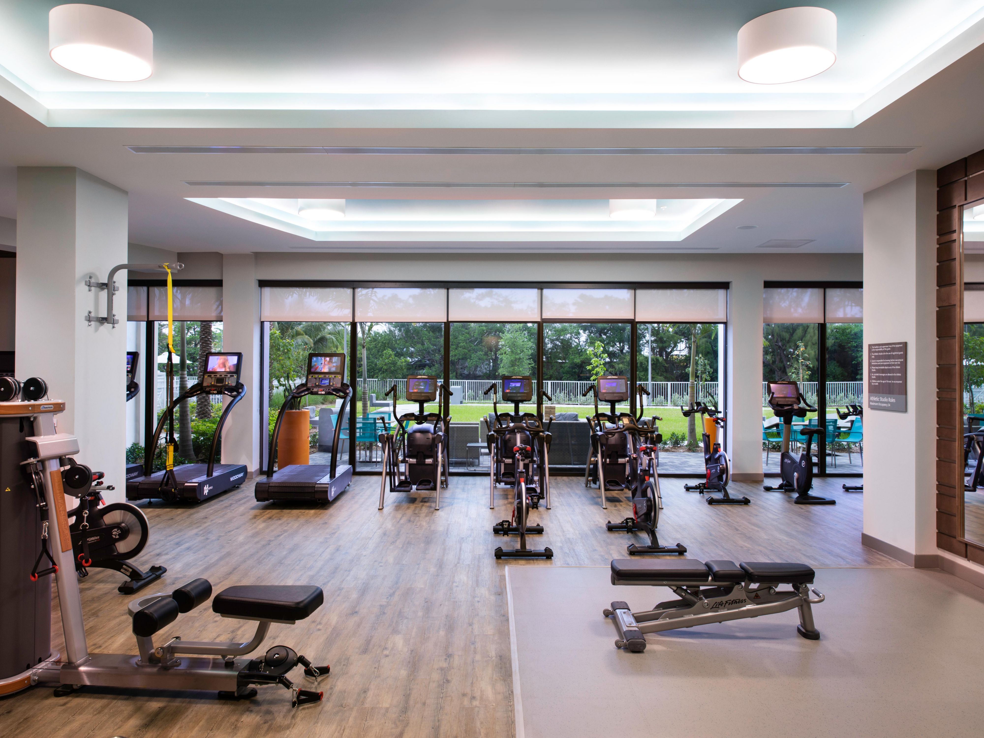 Experience purposeful wellness at our Miami airport hotel. Our hotel is dedicated to helping you maintain a healthy and active lifestyle, even on the go. Stay fit with our 24/7 wellness studio equipped with top-of-the-line cardio and weight equipment. Plus, enjoy fitness zones in every room and make time for play in our outdoor game area. 