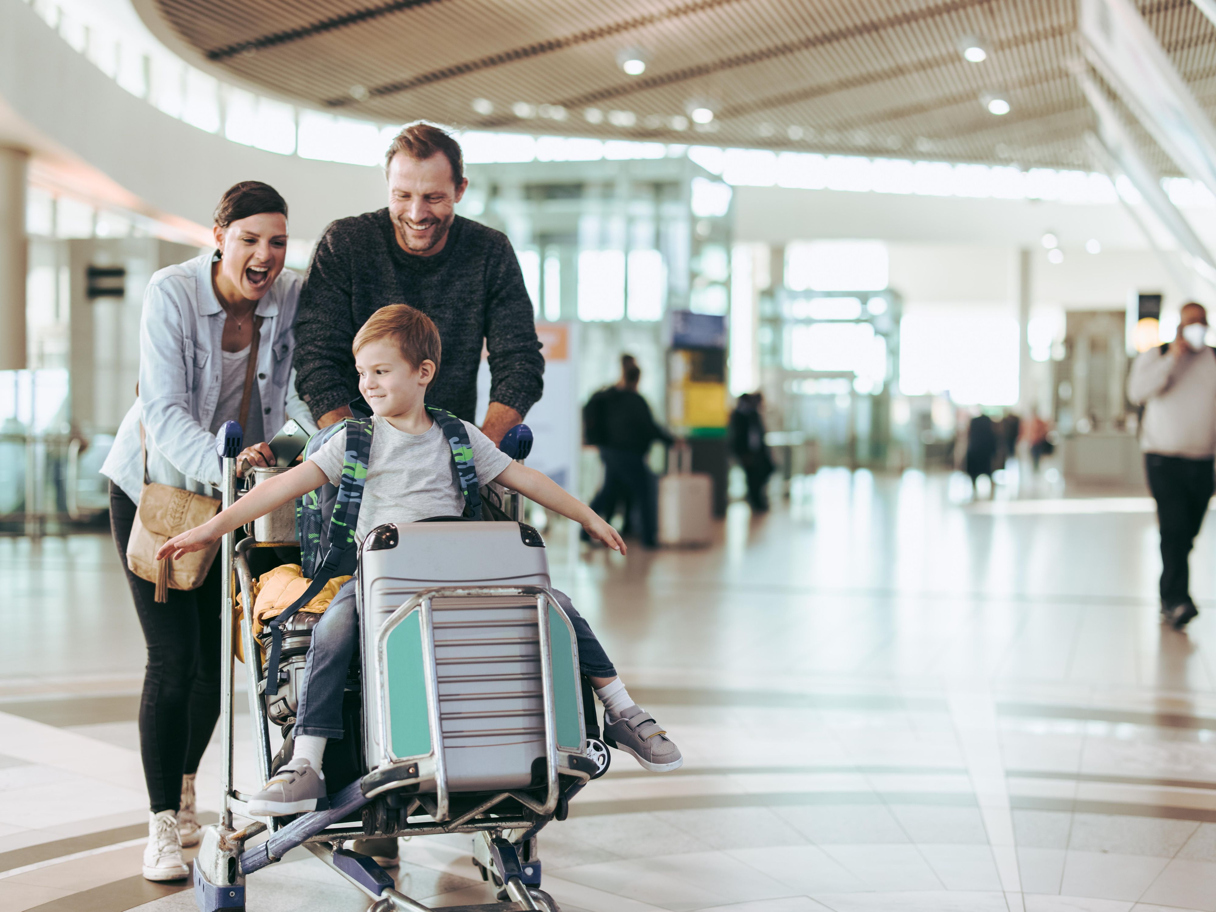 Family with bags at an airport