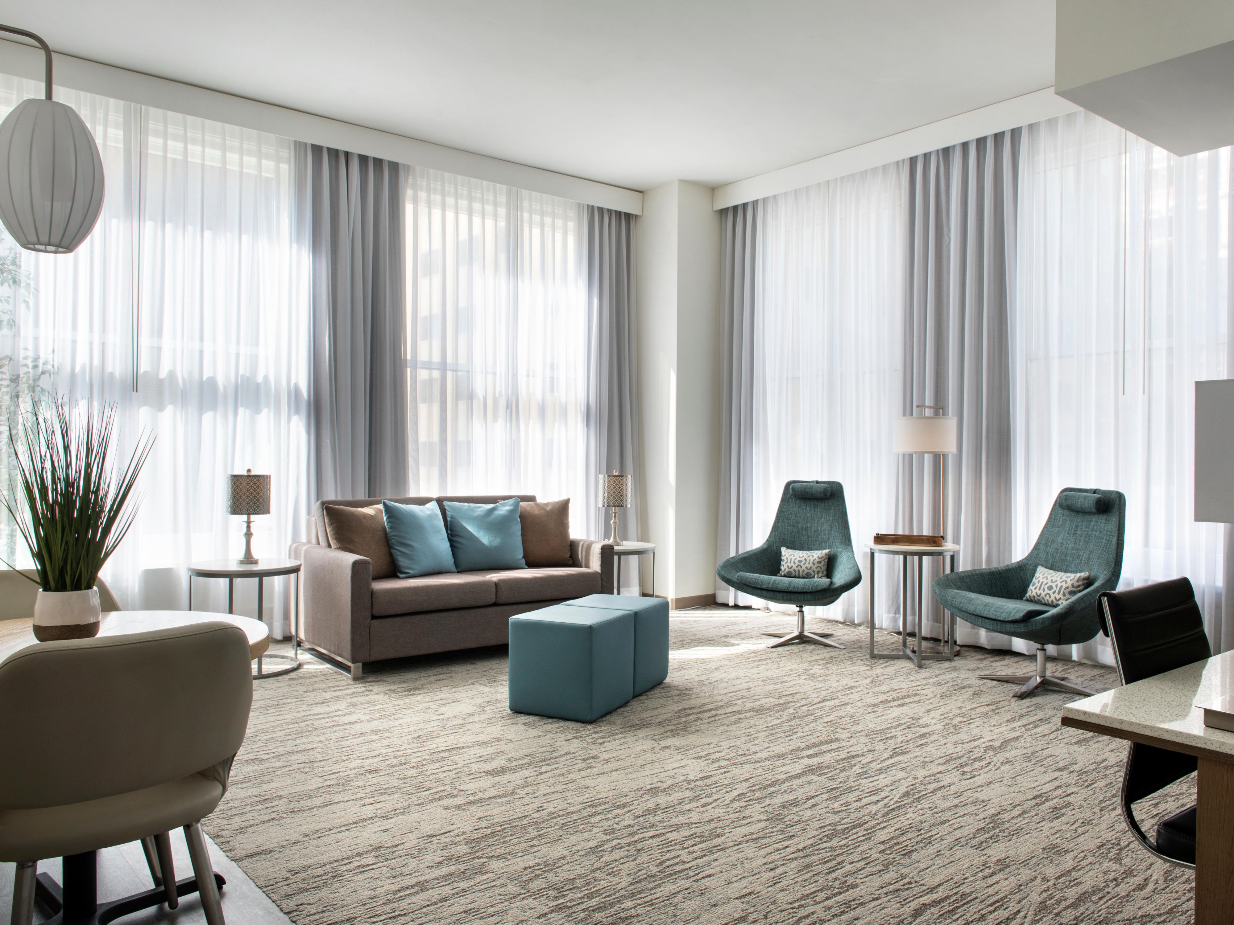Featuring sleek contemporary designs and soft natural light, our spacious guestrooms provide a calm oasis in the middle of it all.  Accomplish more with free Wi-Fi and comfortable workspaces or relax with natural eucalyptus linens and spa inspired bathrooms. EVEN® Hotels provides everything you need for work or play.