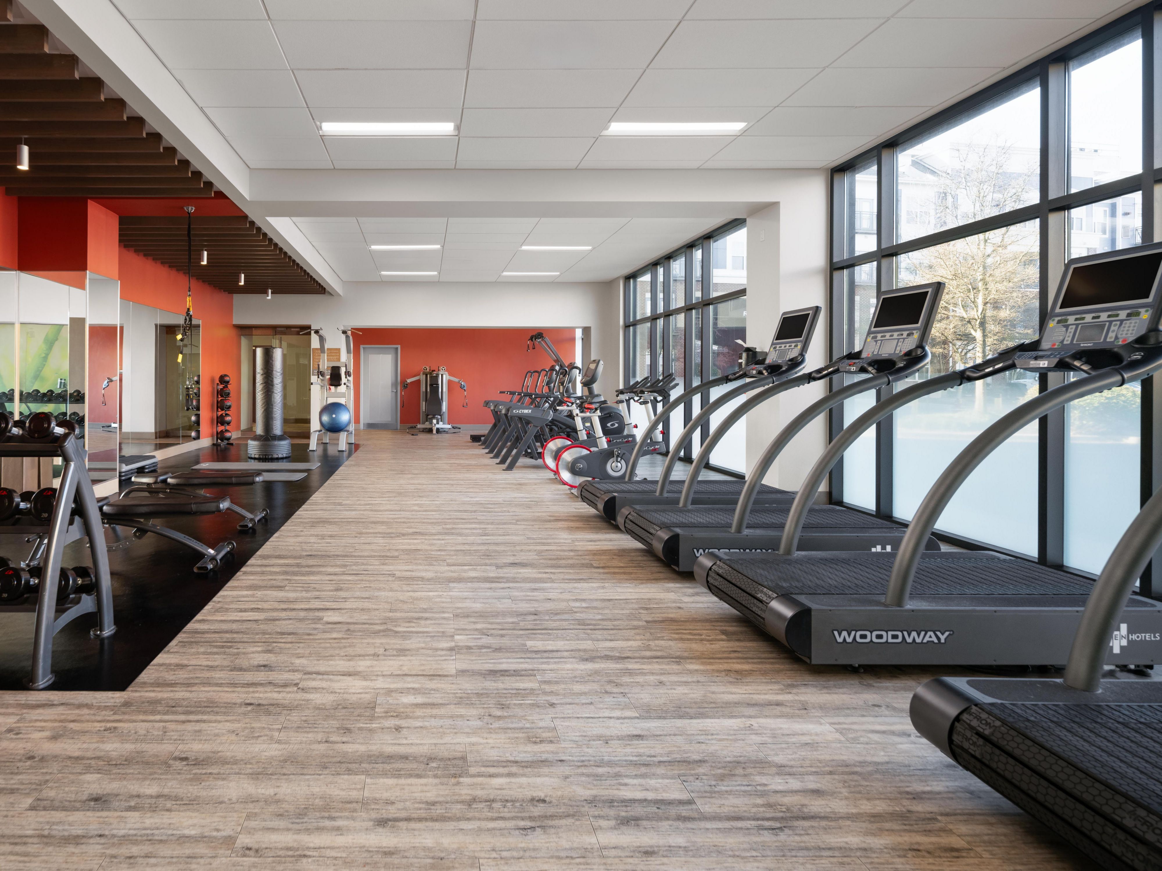 Light-filled Athletic Studio with treadmills and open floor