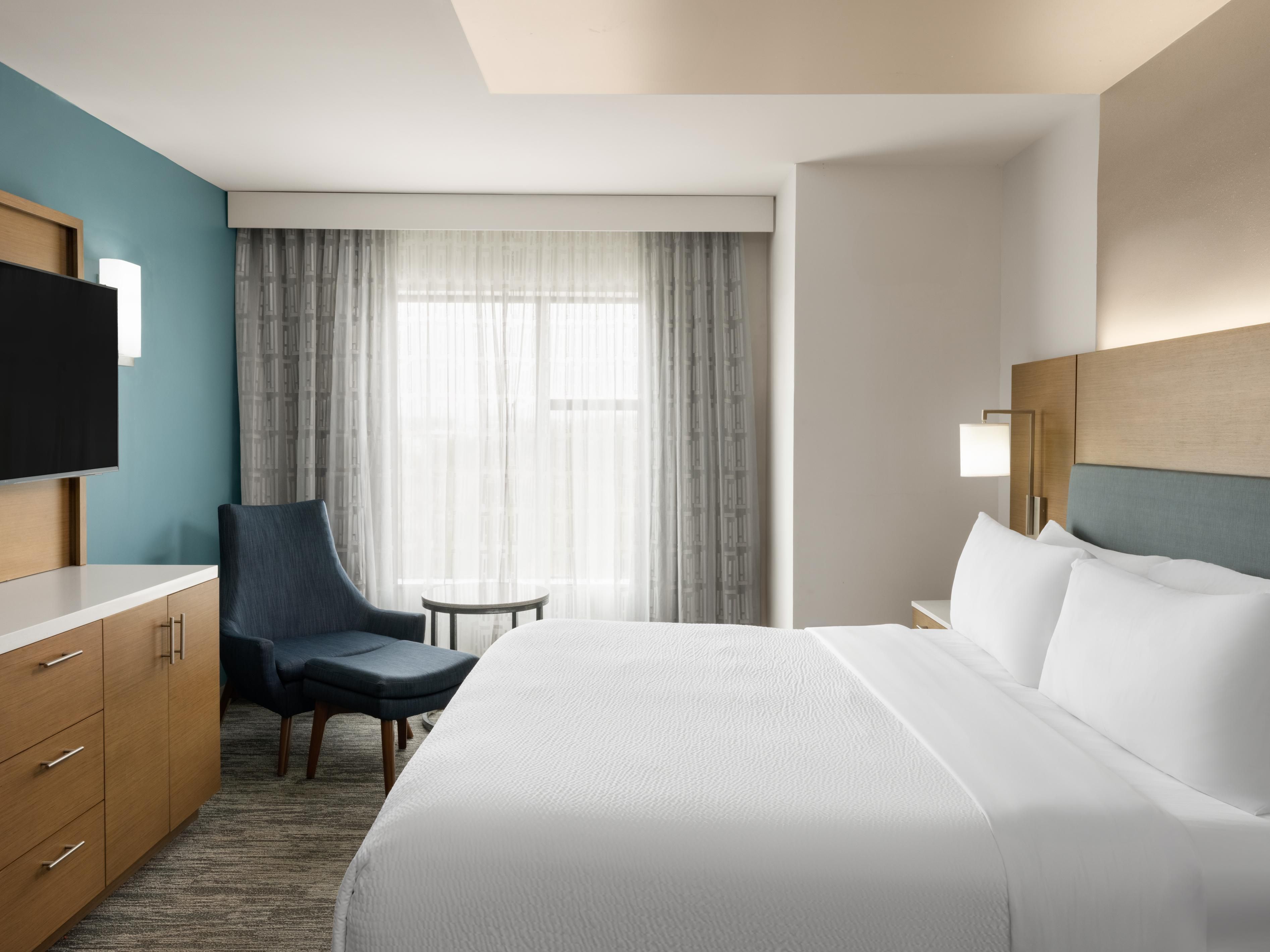 Hotel room with a king bed