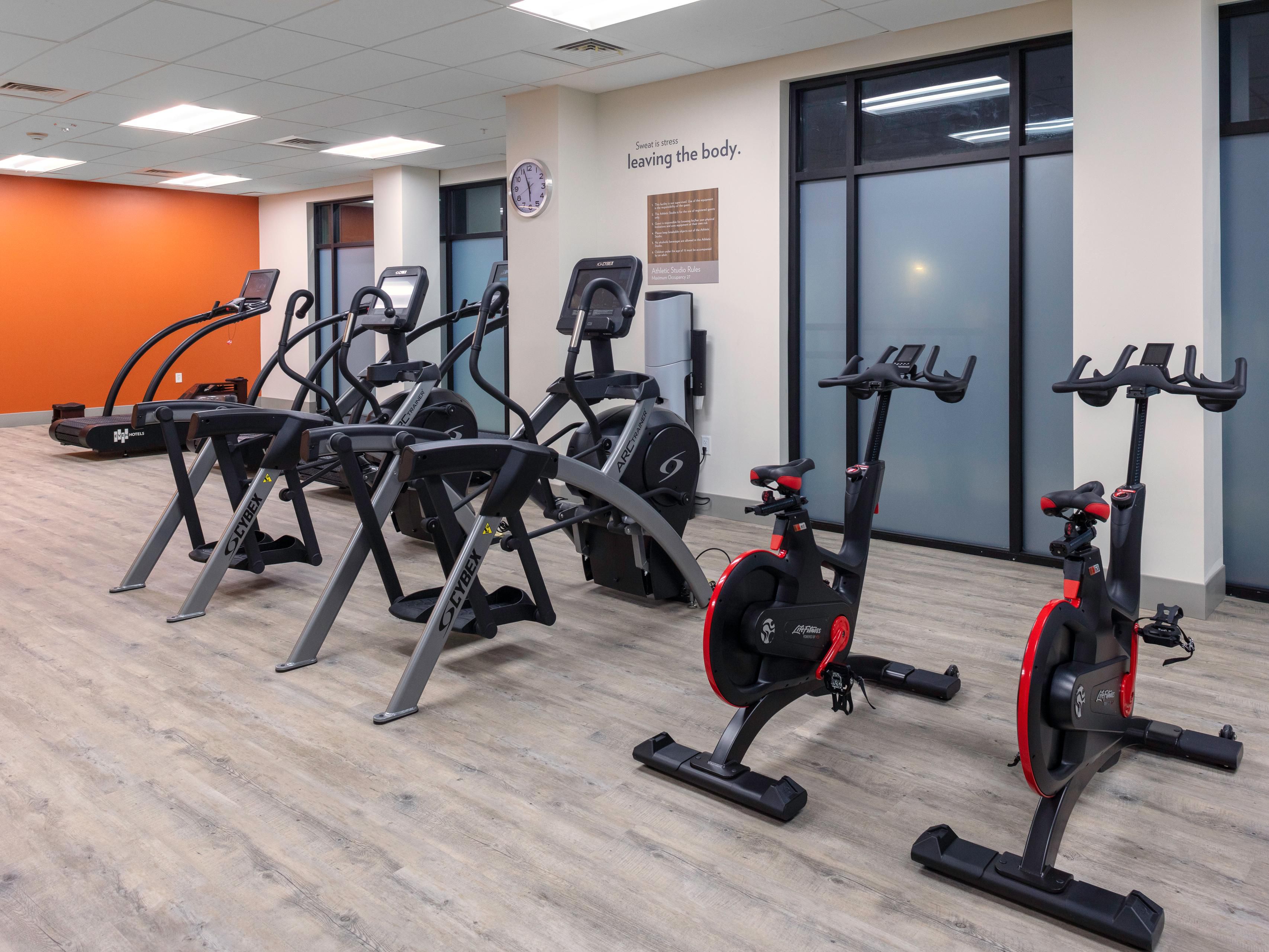 We offer a modern hotel gym with extensive equipment options.