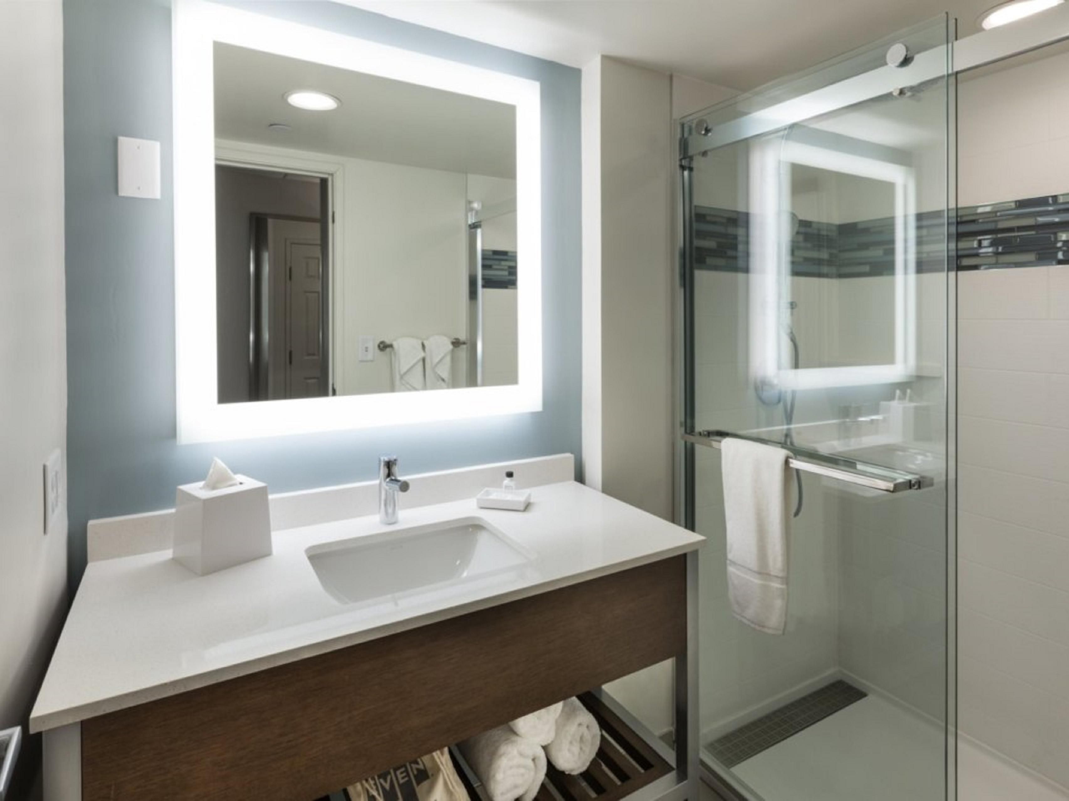 Our guest bathrooms have plenty of counter space to get ready.