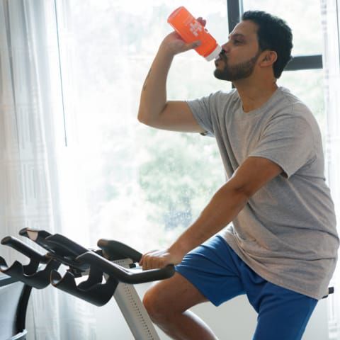 Man on stationary bike