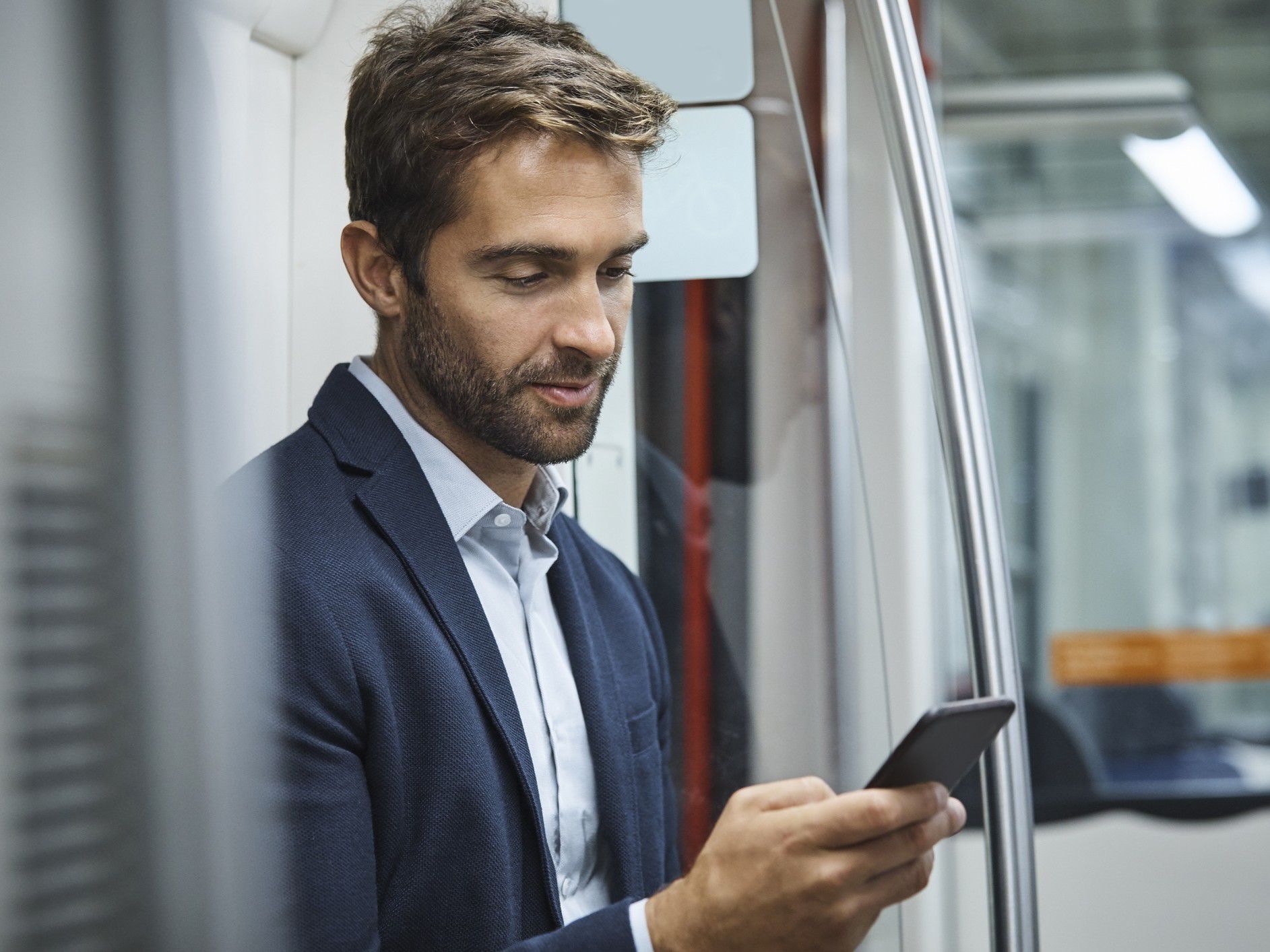 Businessman riding the subway