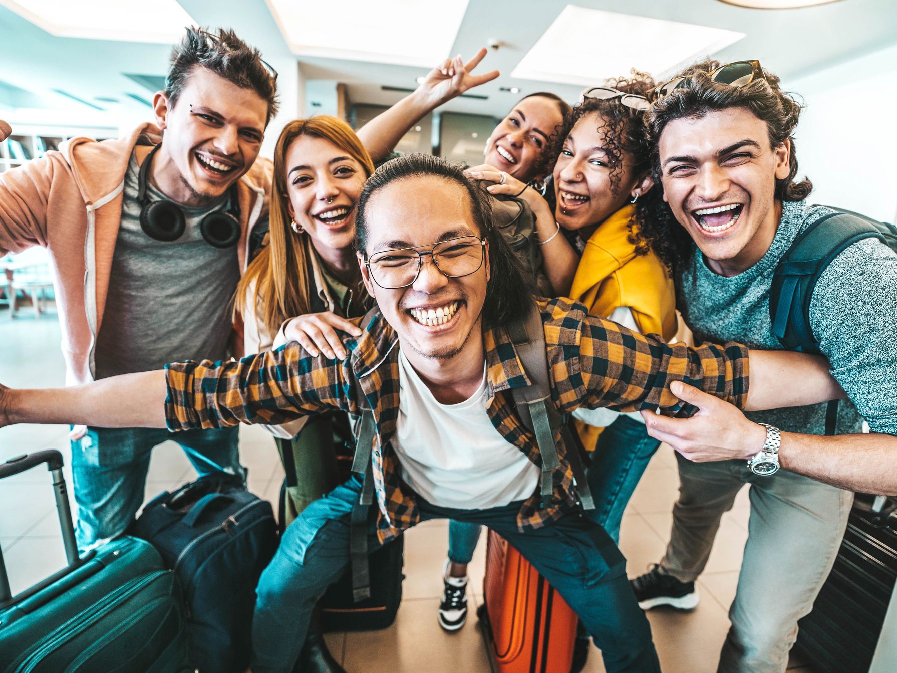 College kids excited to go on vacation