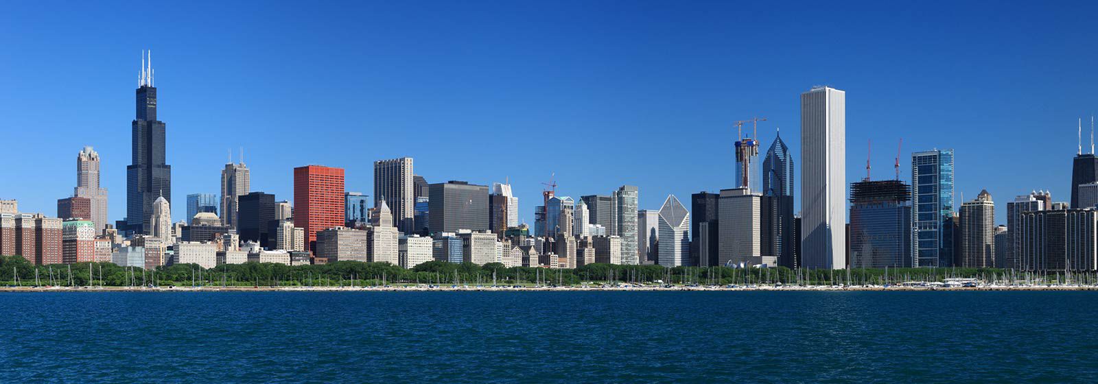 View of the harbor and skyline of Chicago city